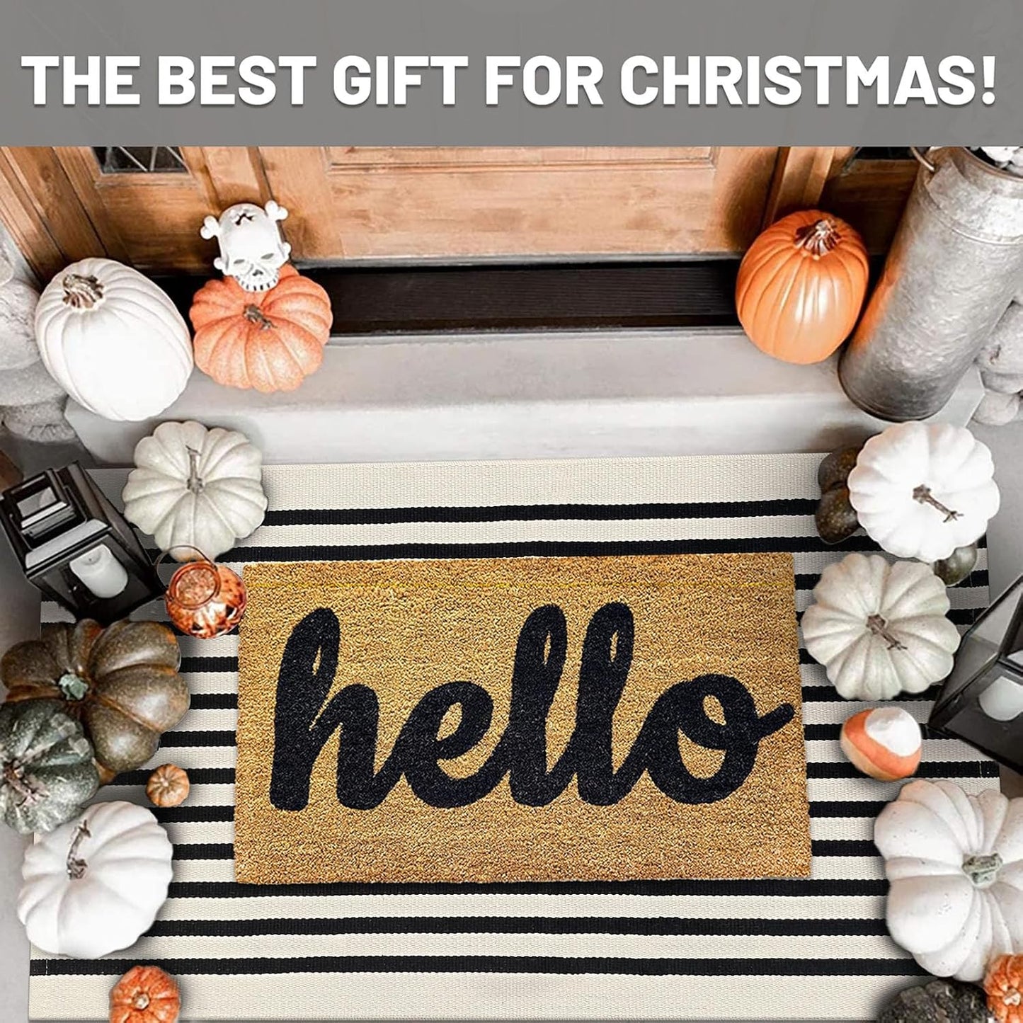 IOHOUZE Black Beige Striped Rug -2.3'x3.6' Front Door Rugs Outdoor, Small Washable Area Rug for Front Porch, Spring Summer Welcome Mats Outdoor Indoor, Doormat for Entryway Porch Entrance