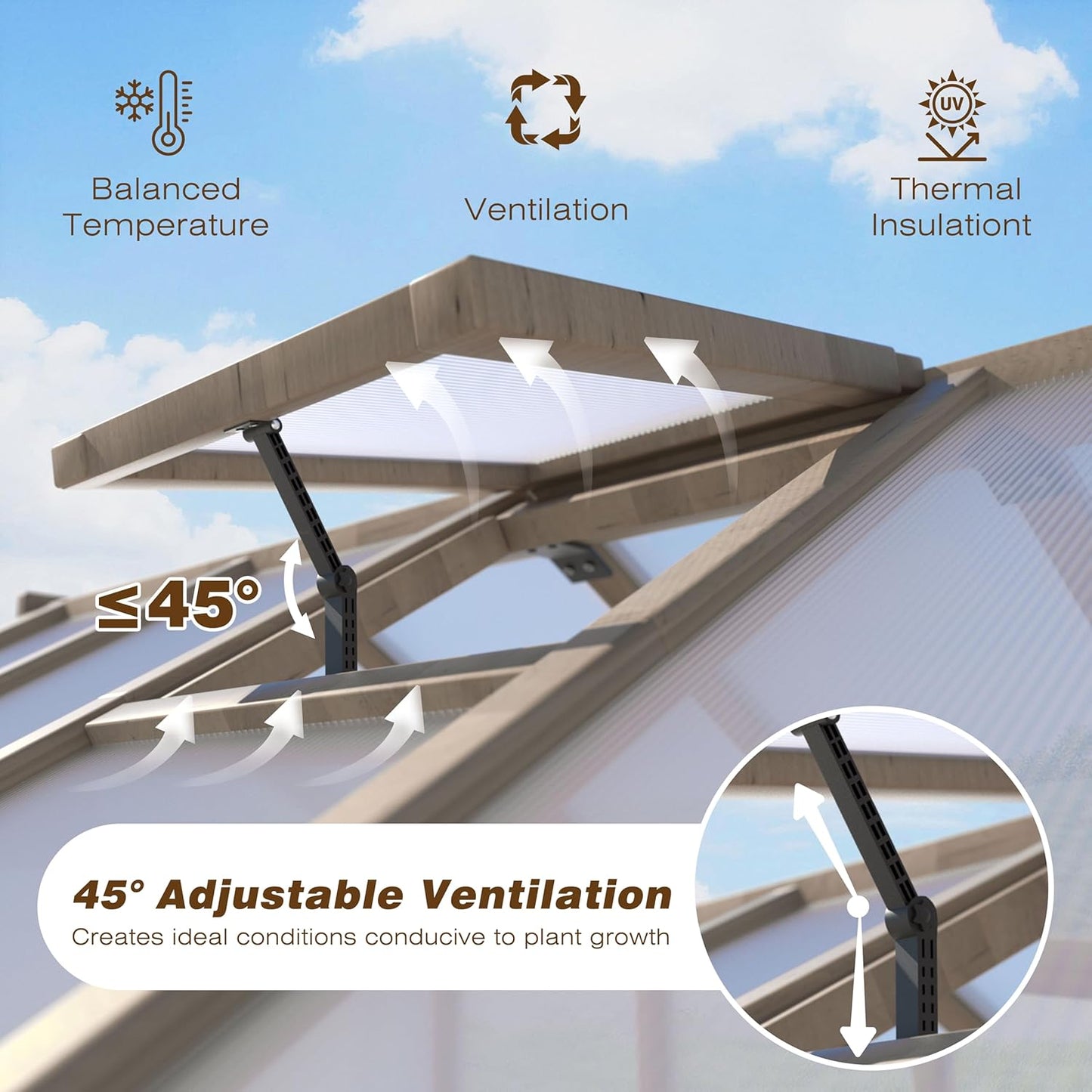 Mupater 6'x10' Wooden Greenhouse for Outdoor, Heavy Duty Green House Kit with Ventilated Window and Lockable Door, 6mm MWPC Panels for UV Protection, Walk-in Greenhouse for Backyard, Patio, Lawn