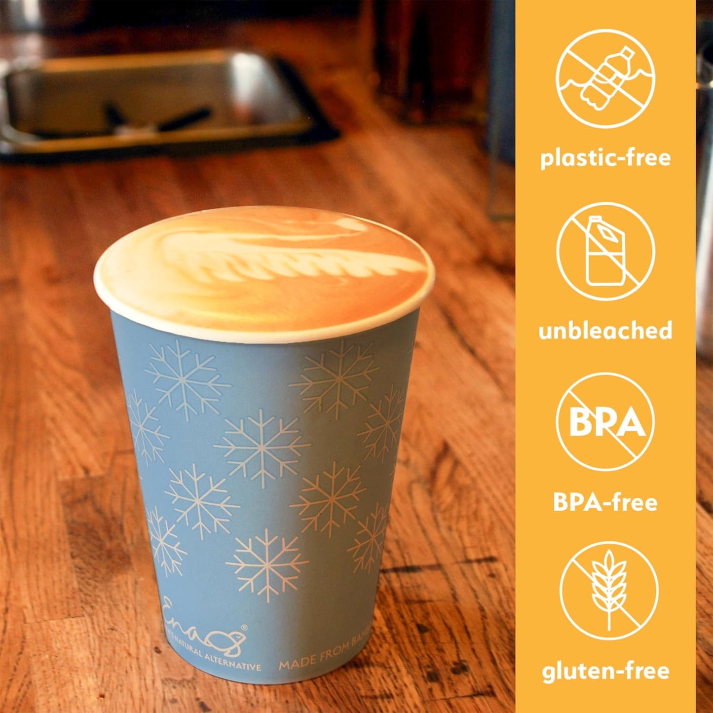 100% Compostable Disposable Coffee Cups [12oz (355ml) 80 Pack, Winter Blue] Paper Cups Made from Bamboo, Eco-Friendly, Biodegradable Premium Party Cups by Earth's Natural Alternative