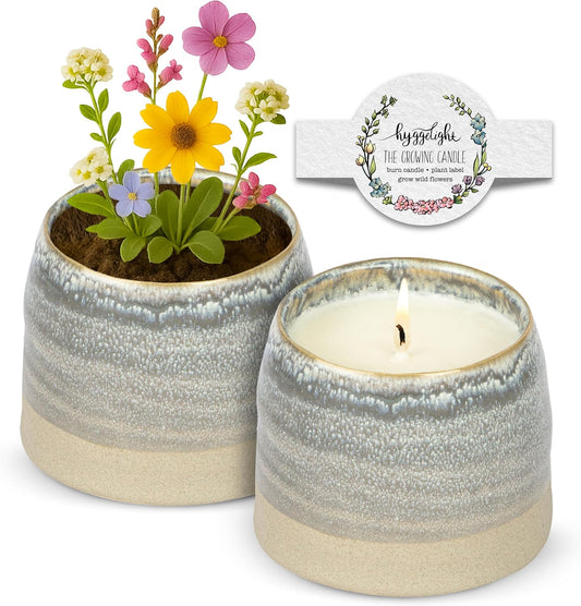 The Growing Candle, Wild Flower Scented, 10oz Ceramic Pot, Single Wick Aromatherapy Candles, 100% Soy for Women and Men, Greta