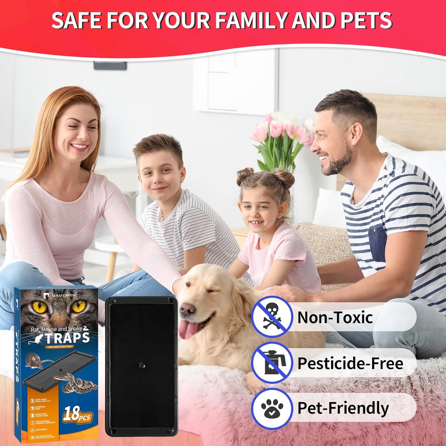 LULUCATCH Glue Mouse Traps Indoor for Home 18 Pack, Pre-Baited Sticky Plastic Glue Boards for House, Snake, Lizard, Insect, Mice, Rats & Spider Traps, Pet Safe Pest Control