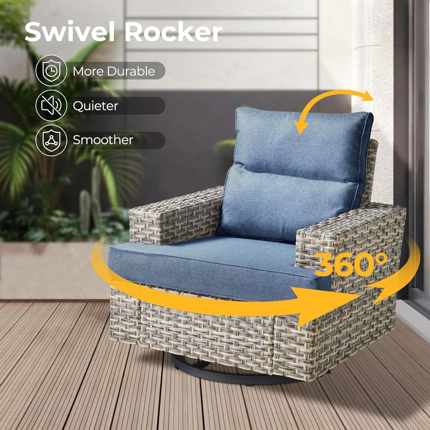 HOOOWOOO Outdoor Sectional Patio Furniture Set,9 Pieces Wicker Conversation Sets L Shaped Couch,Extra Deep Out Door Sofa Outside Furniture with Swivel Chairs,Denim Blue