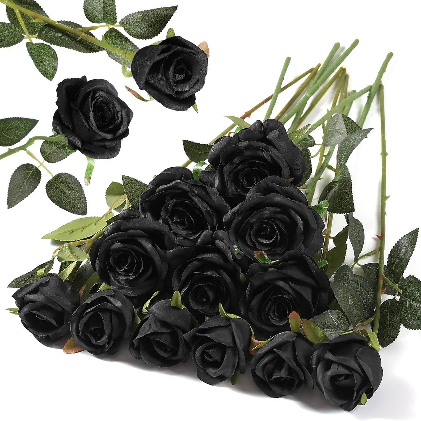 Hawesome 12PCS Artificial Silk Flowers Realistic Roses Bouquet Long Stem for Home Wedding Decoration Party (Black-1)