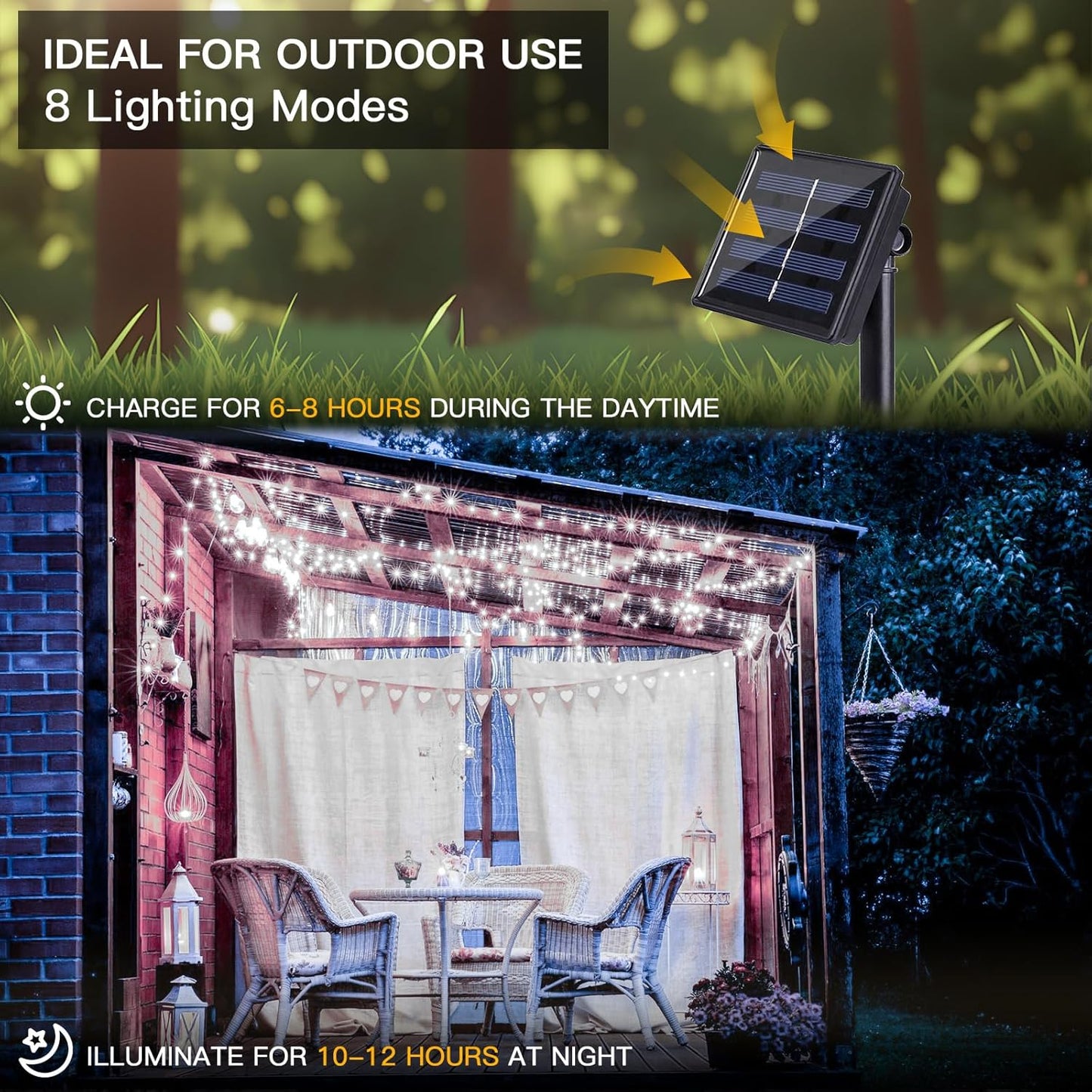 suddus Solar Fairy Lights Outdoor Waterproof, 2 Pack 33ft 100 LED Solar Twinkle Lights, 8 Modes White Solar Christmas Lights for Backyard Trees Patio Deck Garden Birthday Party Wedding Decorations