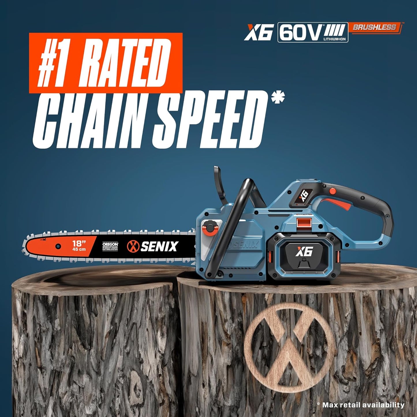 SENIX Chainsaw|60V 18" Battery Chainsaw|Brushless Electric Chainsaws|Cordless Chain Saw with 4Ah Battery & Charger|Garden Tool for Trees, Pruning, Branch Trimming, Best Gifts for Man, CSX6-M1