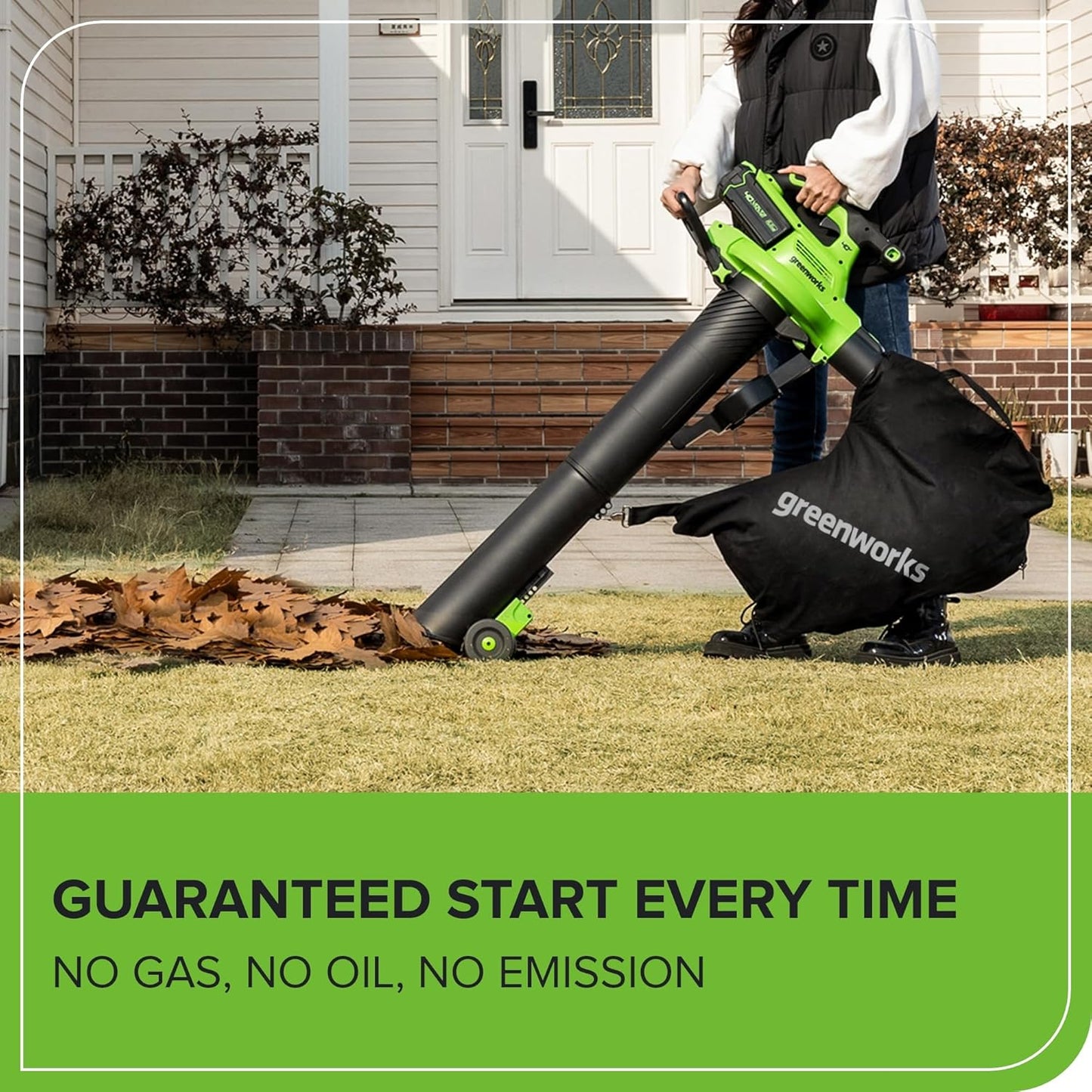 Greenworks 40V (230 MPH / 505 CFM) Cordless Brushless Leaf Blower/Vacuum with Bag, High Power, Lightweight & Quiet for Yard Debris Cleanup, Battery and Charger not included