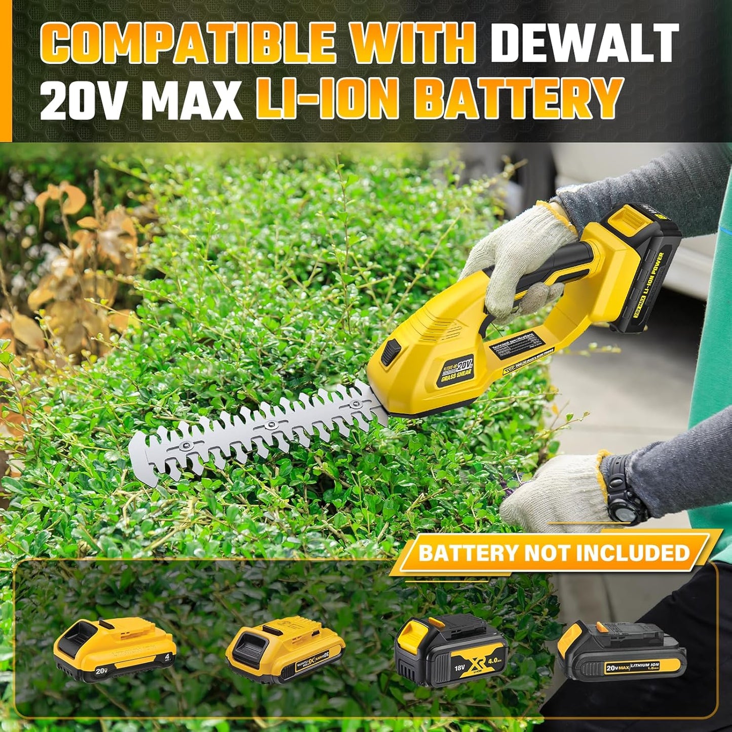 Cordless Grass Shear & Hedge Trimmer for DEWALT 20V Battery, 2 in 1 Handheld Electric Shrubbery Trimmer, Bush Trimmer for Yard & Garden, Lawn(Tool Only)