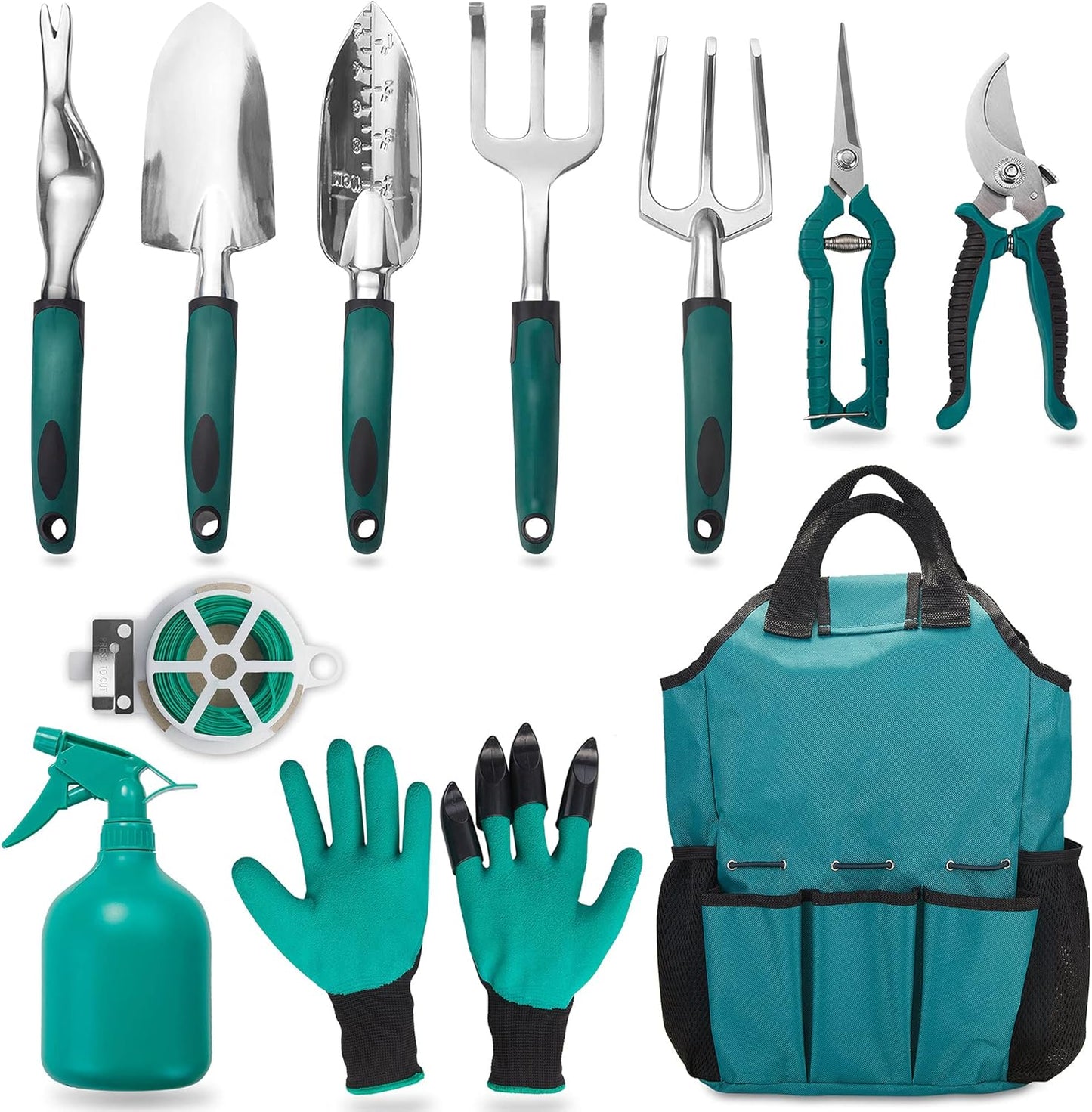 FiveJoy Garden Tool Set, 11 PCS Aluminum Gardening Hand Tools with Tote Bag, Ergonomic Handle, Gift for Women, Men, Mom, Dad, Garden Starter Kit