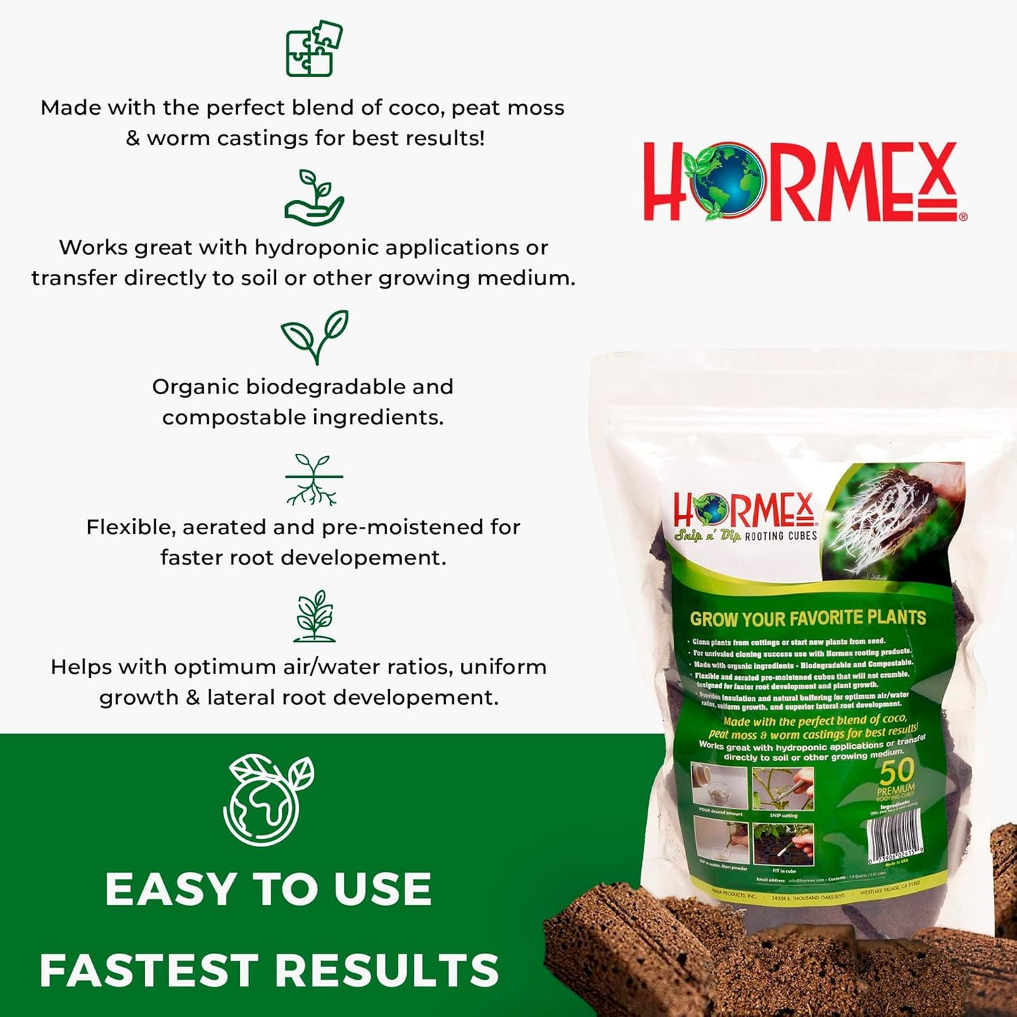 Hormex Rooting Powder #16, Grow Cubes & Shears Combo - Rooting Hormone for Difficult Hardwood Plants, Tree Cuttings | Root Starter Cubes for Cloning Plants | Precision Straight-Blade Shears (50 Plugs)