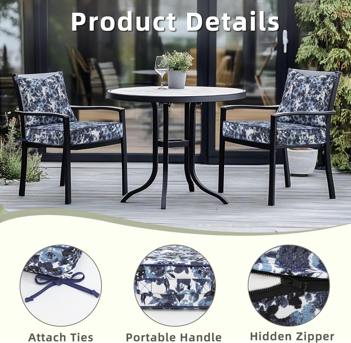 Favoyard Outdoor Seat Cushion 24 x 24 x 4 in Waterproof Pattern Fade Resistant Cover Removable Patio Furniture Cushions Deep Seat & Back Cushion Set with Adjustable Straps for Patio Chair Sofa Couch