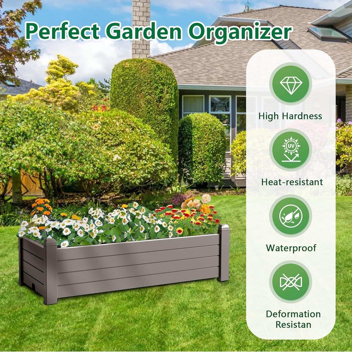 Elevated Raised Garden Bed,Outdoor Large Resin Patio Planter Box Stand Divisible with Drain Plug,Water Monitor for Plants Vegetables Flowers Fruits(Grey)