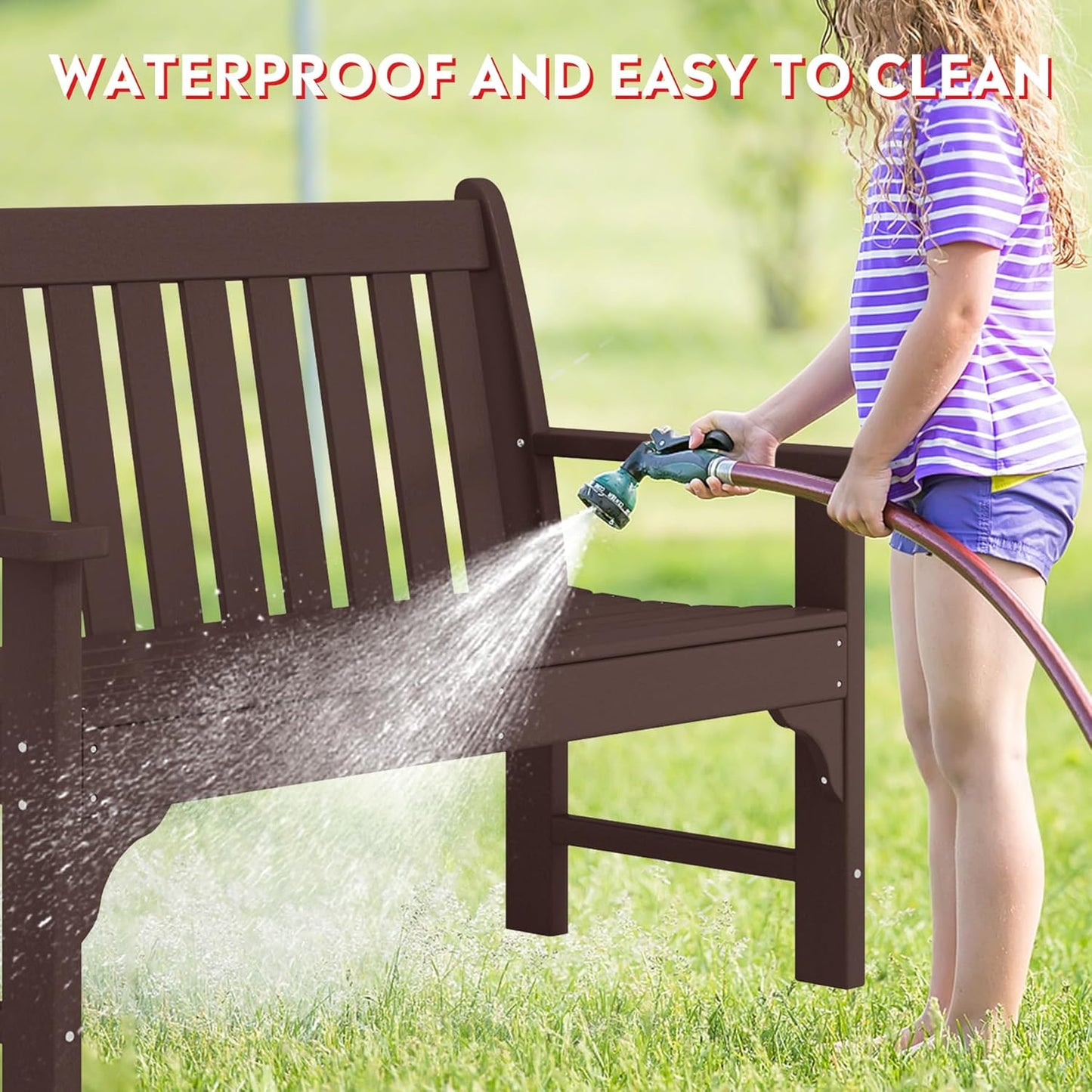 Garden Bench, Farmhouse Park Front Porch for Entryway Bench Outdoor Seating Low Bench Patio Bench Outside/Indoor, Dark Brown