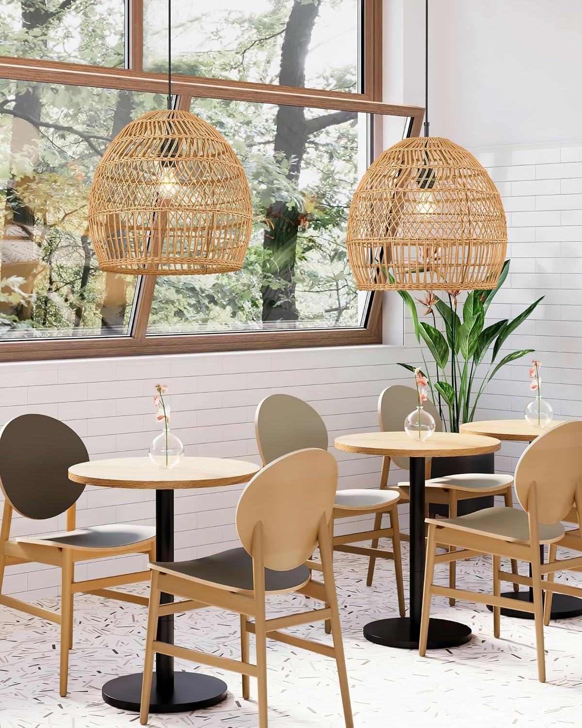 ELYONA 16” Large Boho Rattan Chandelier, Modern Rustic Wicker Pendant Light Fixtures, Basket Hand Woven Hanging Lamp for Coastal Kitchen Island Dining Room Living Room Bedroom Foyer (40cm*40cm)