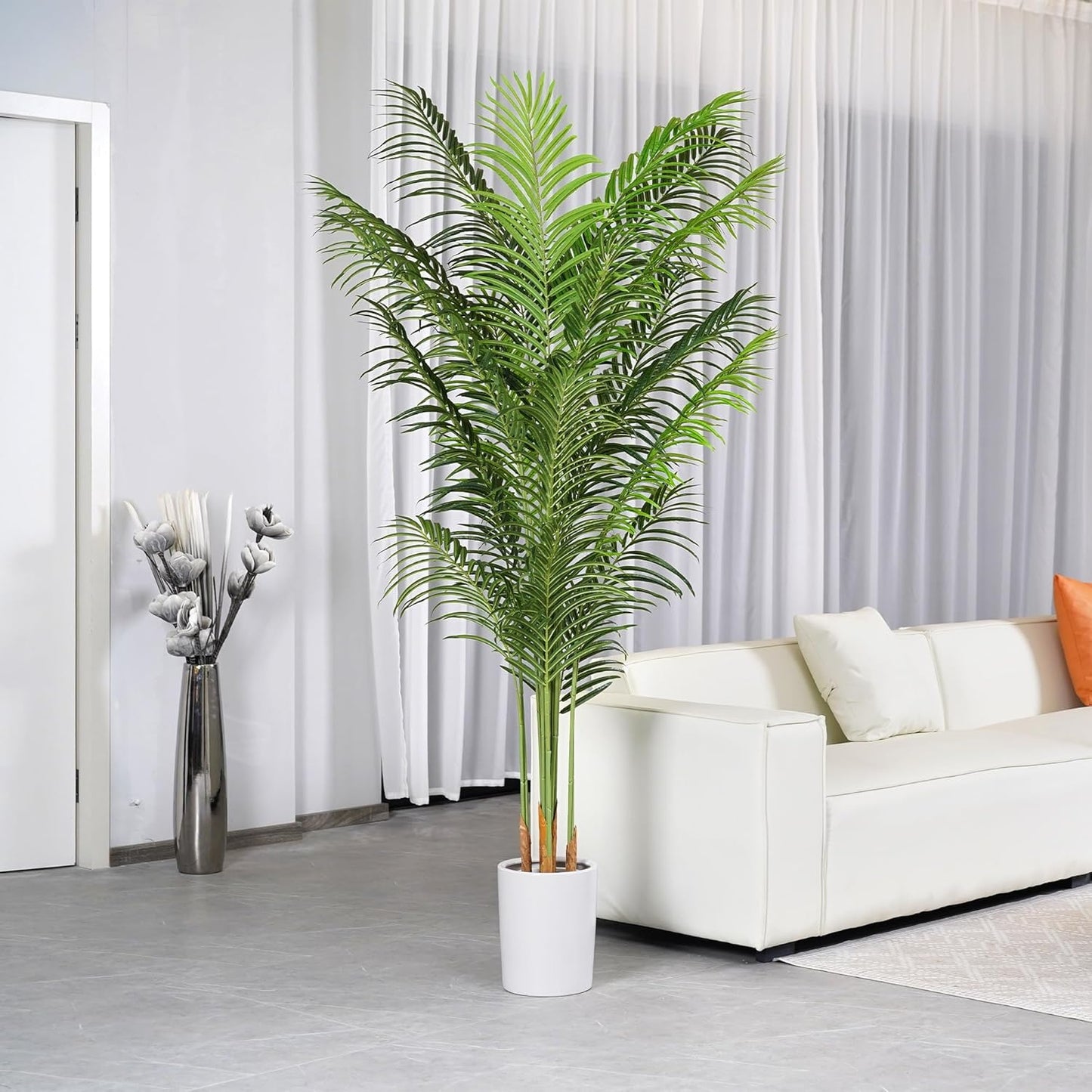Artificial Palm Tree 7.2Ft Tall Large Fake Plant Indoor Decorative Faux Silk Green Potted Plants for Office Living Room Outdoor Home Decor (2 Pack)