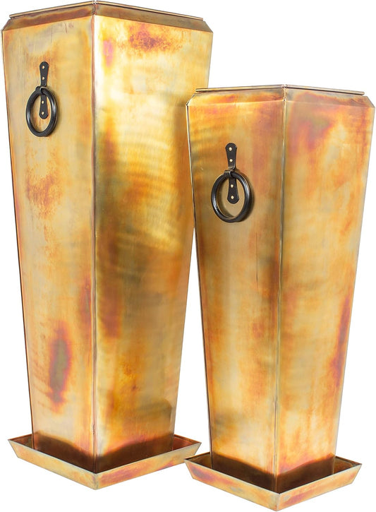 H Potter Patio Deck Indoor Outdoor Garden Flower Planter Set of 2 Rustic with Tray