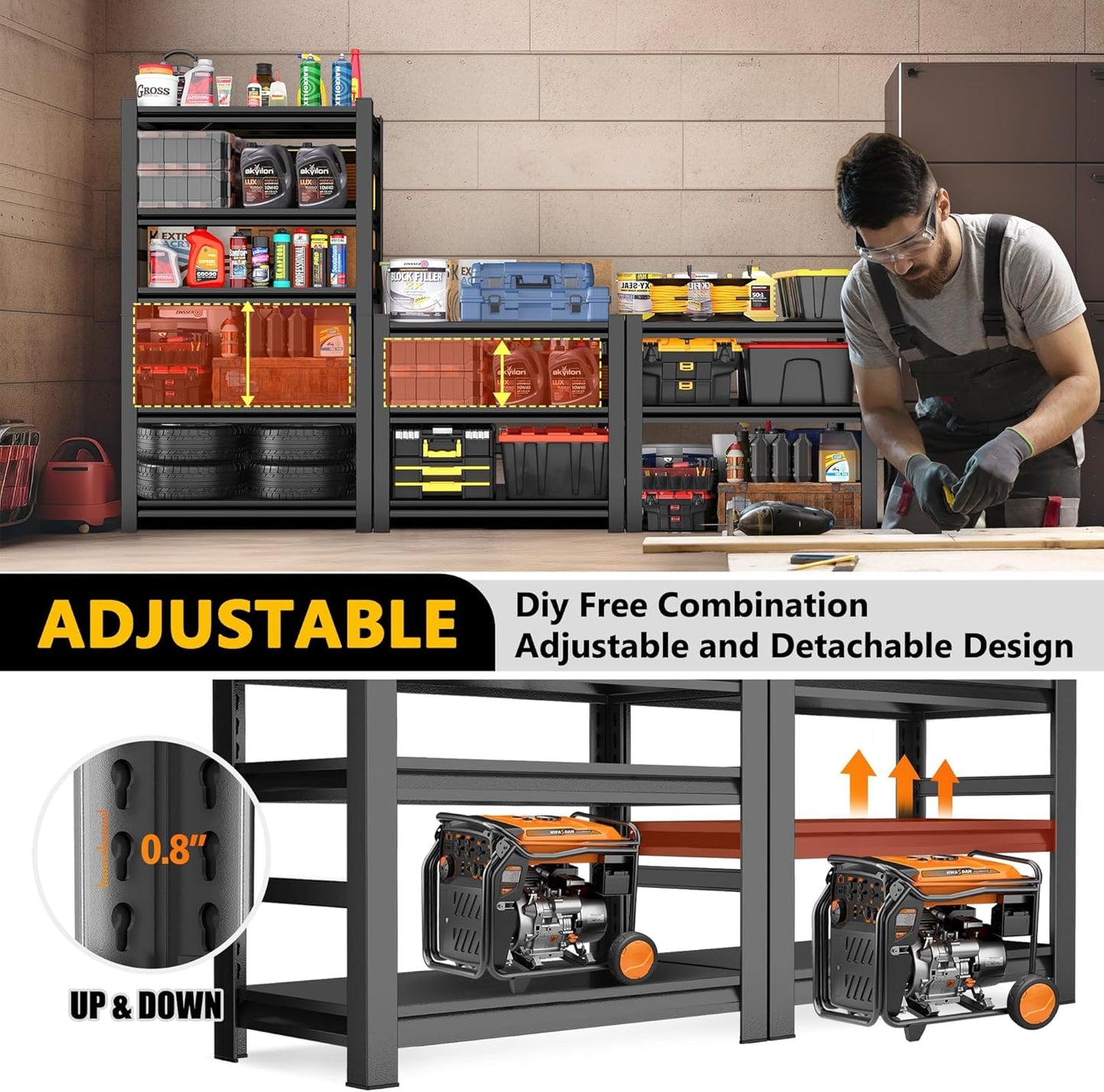 63" Heavy Duty Garage Shelving, 5-Tier Adjustable Storage Shelf, 2000lbs Capacity for Kitchen Garage Warehouse Organization