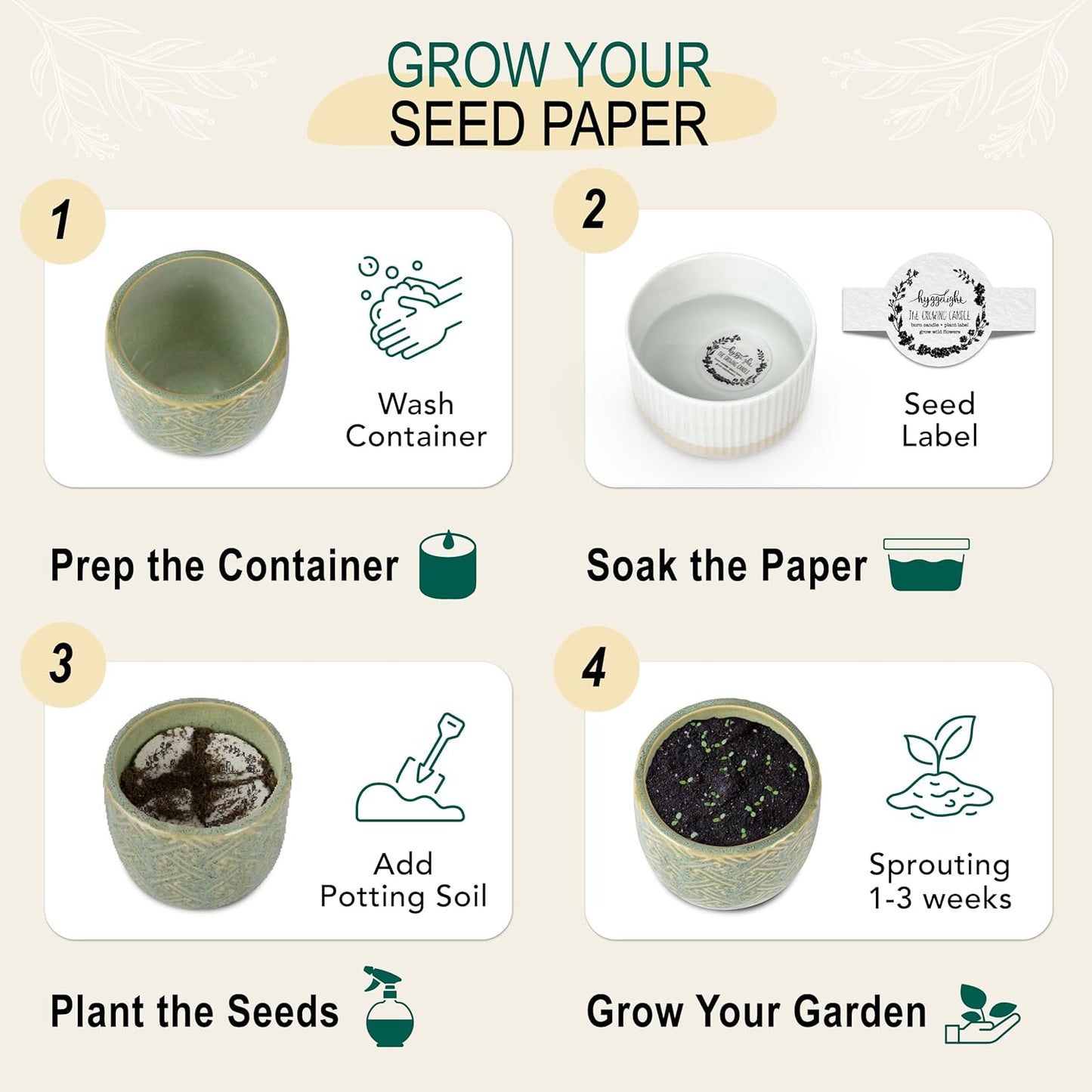 The Growing Candle, Sandalwood & Vanilla Scented, 10oz Ceramic Pot, Aromatherapy Candles for Home, 100% Soy, Ida