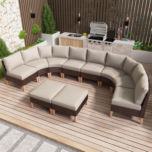 HUMMUH Patio Furniture Set,8 Pieces Outdoor Sectional Couch Chairs with Ottomans,All Weather PE Wicker Patio Conversation Sets for Garden Porch Backyard