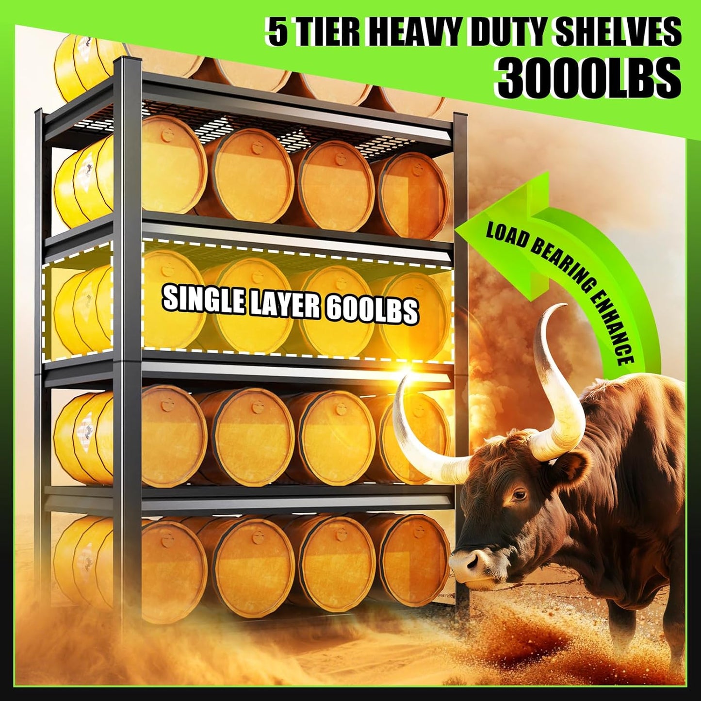 Garage Shelving 5 Tier Metal Shelves Adjustable Garage Storage Shelves Storage Rack 3000LBS Heavy Duty Industrial Shelving Unit Wire Shelf Rack Shelf for Storage Room, Basement,45.7”W×19.7”D×81.1 ”H