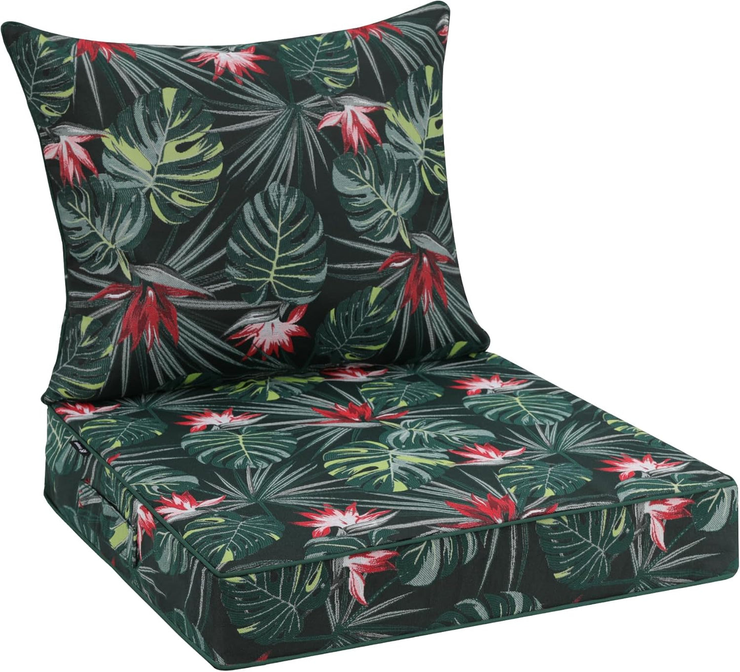 Favoyard Outdoor Seat Cushion 24 x 24 x 4 in Waterproof Pattern Fade Resistant Cover Removable Patio Furniture Cushions Deep Seat & Back Cushion Set with Adjustable Straps for Patio Chair Sofa Couch