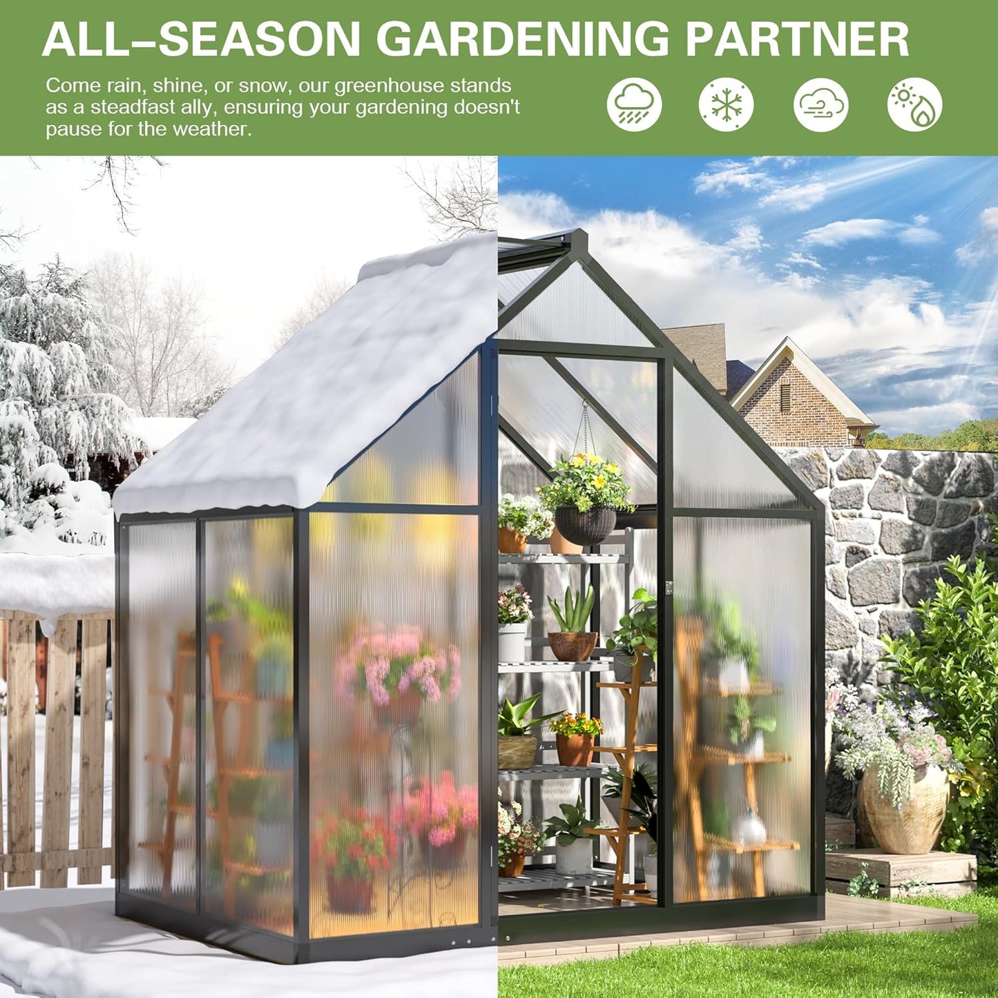 Polar Aurora 4x6 FT Greenhouse, Quick Aluminum Assembly Structure Polycarbonate Greenhouse, Walk-in Greenhouses for Outdoors with Ventilated Windows, Green Houses for Outside Backyard Garden