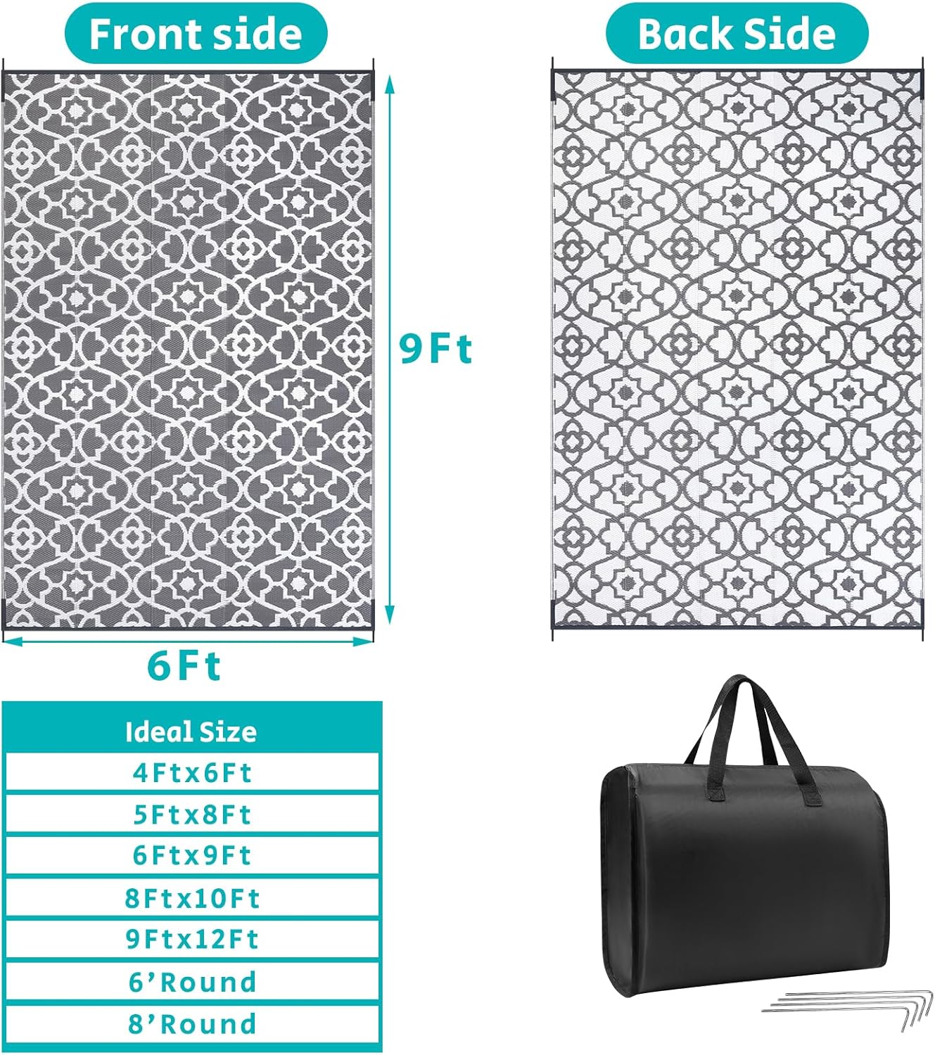 HEBE Outdoor Rug Waterproof 6x9, Plastic Straw Rug Camping Rug, Reversible Outdoor Patio Rugs RV Mat Clearance, Indoor Outside Floor Carpet for Porch,Deck,Camper,Balcony,Backyard