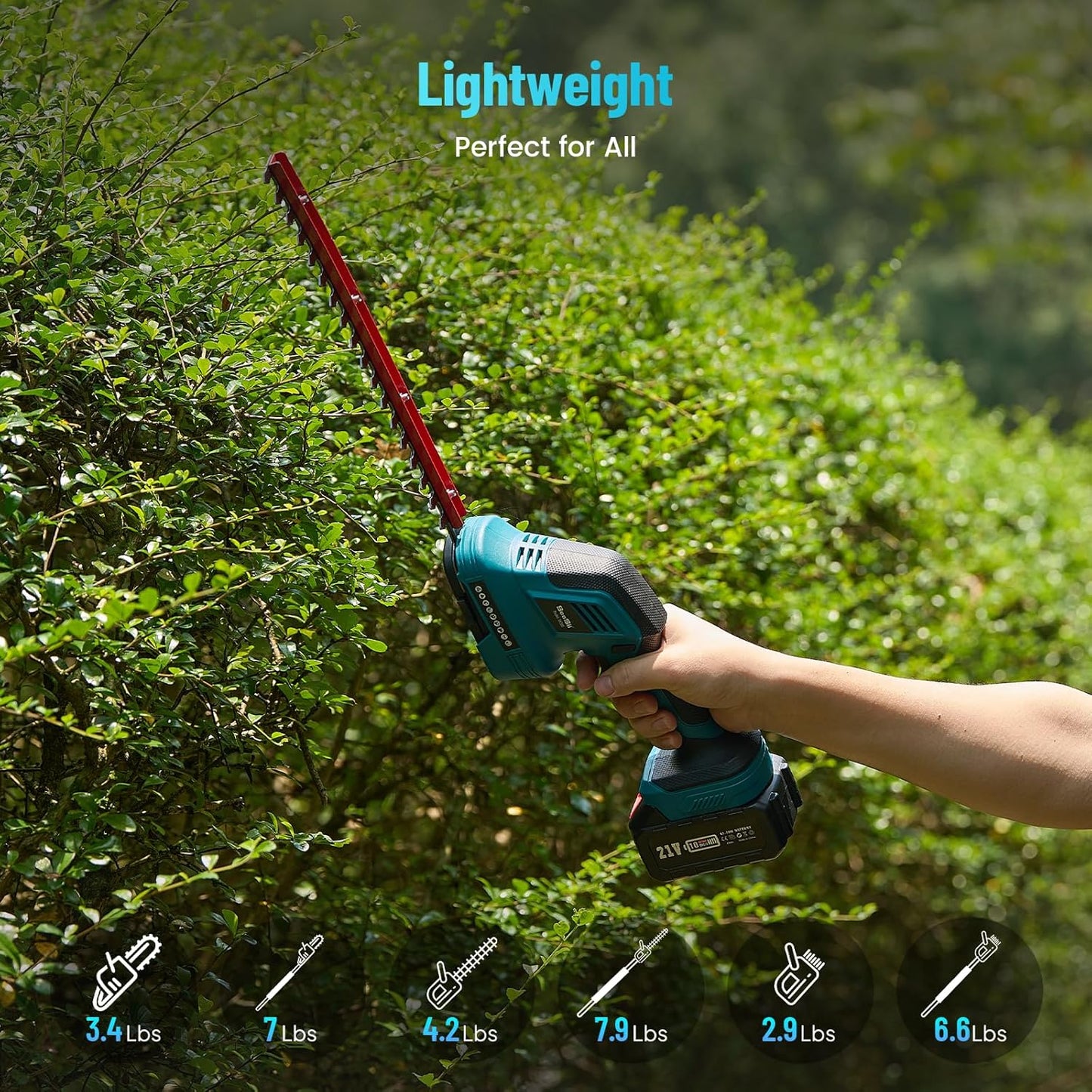 SEESII 6-in-1 Cordless Pole Saw & Hedge Trimmer Grass Shears Combo Kit, Electric Mini Chainsaw with 2×4.0 Ah Batteries, Extension Tree Pruner, Bush Trimmer Limb Branch Cutter, 16ft Long Reach