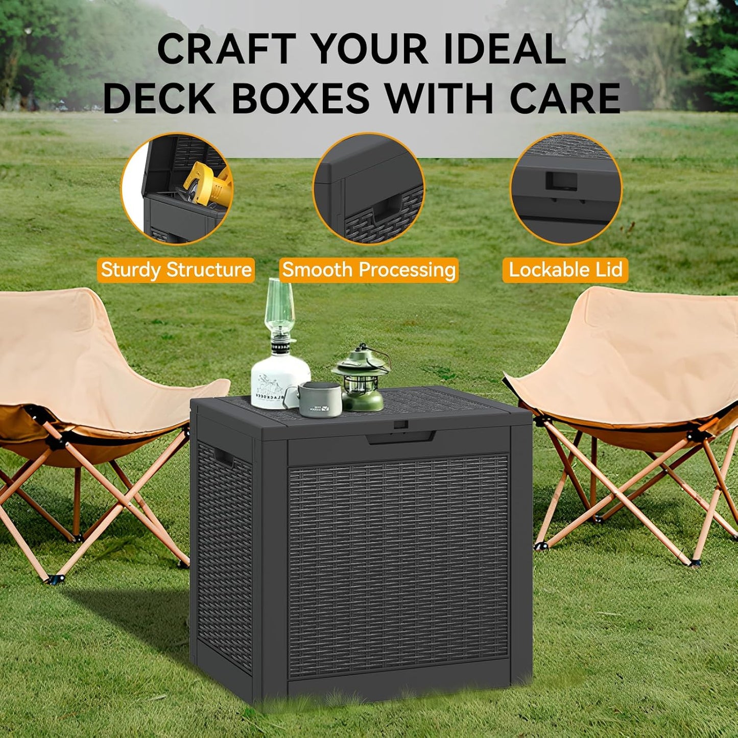 KAMABOKO 31 Gallon Outdoor Storage Box, Resin Deck Boxes Indoor and outdoor, Waterproof Storage Box Lockable Lid for Garden Tools, Package Delivery, Pool Supplies, Patio Cushions, Black