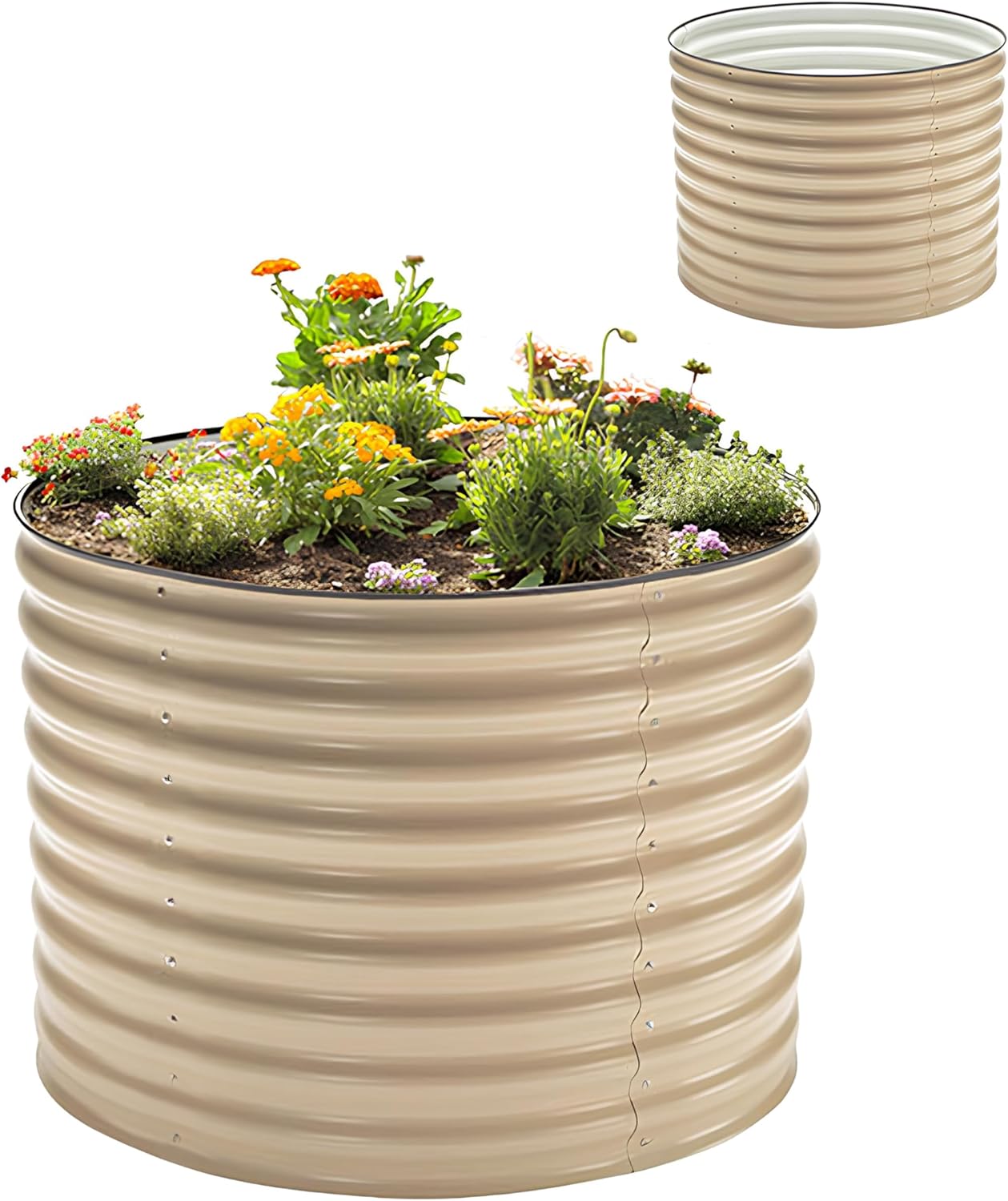 Epic Gardening 5-in-1 Modular Galvanized Raised Garden Bed Kit, 30" Short Metal Planter Box, Durable Aluzinc Steel Raised Garden Bed Outdoor for Vegetables, Herbs, Flowers & Fruits - Round Light Clay