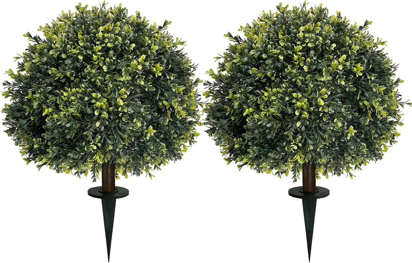 ICX 2 Pack 24&quot; Artificial Boxwood Topiary Ball Trees with Ground Spike,Artificial Plants Outdoor,Fake Bushes &amp; Shrubs for Porch, Garden, Front Porch Decor - Indoor/Outdoor Faux Plants