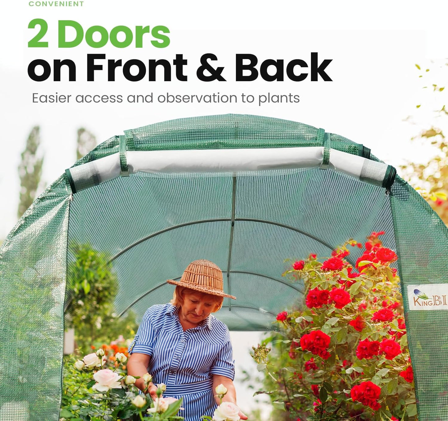 KING BIRD Premium 10x6.6x6.6FT Greenhouse for Outdoors, Large Walk-in Heavy Duty Galvanized Steel Frame, Mesh Door Screen Window Upgraded Zipper Tunnel Hoop for Garden Plant Winter, Green