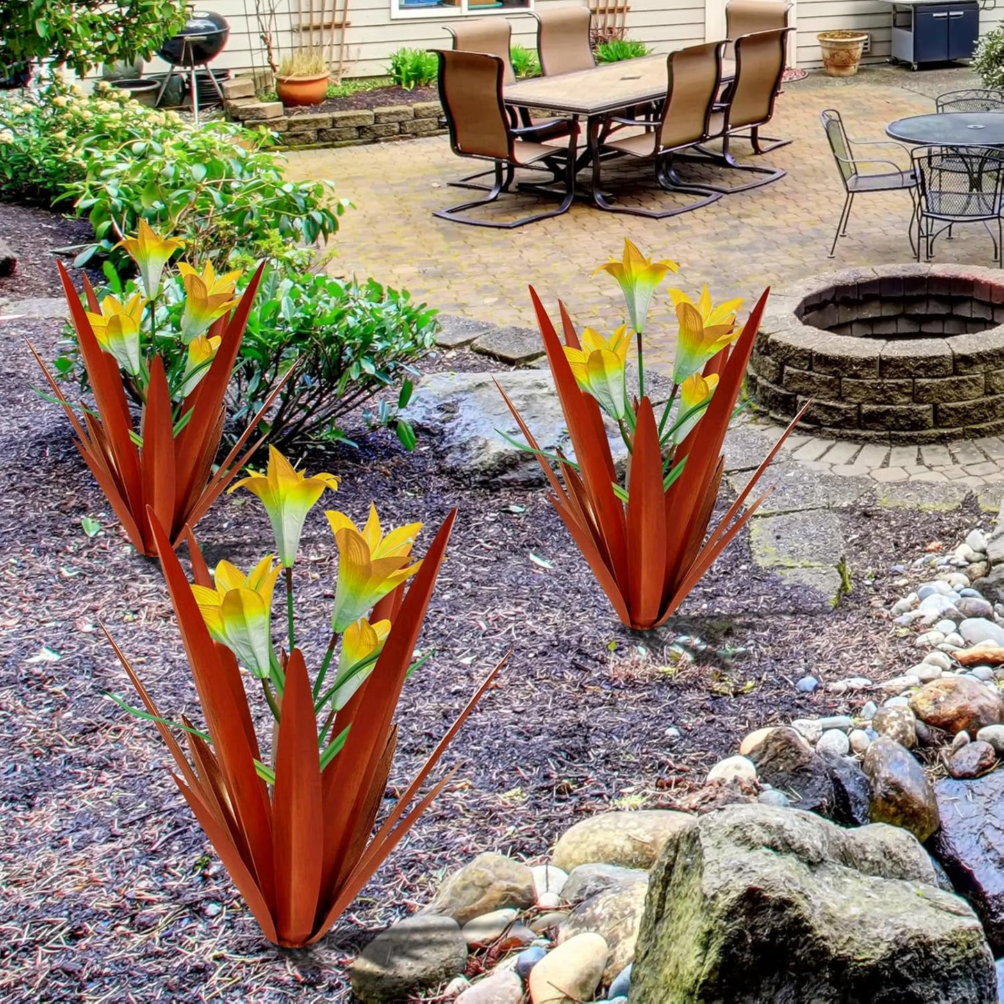 Homight Metal Agave Plant Outdoor Decoration Outdoor Garden Decoration Lily Mexican Yard Art Plant Garden Agave Lily Decorative Garden Gift… (2 Big Yellow Lilies), HM-390-345