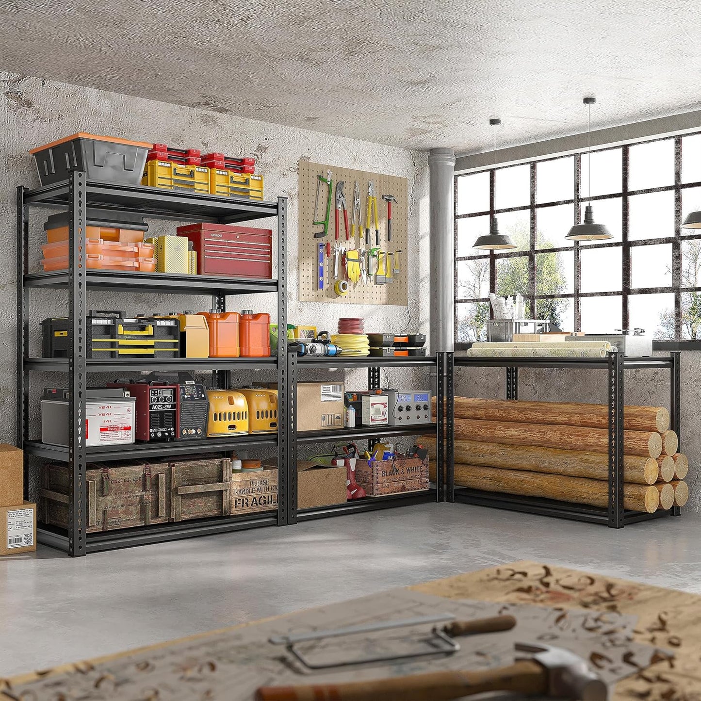 REIBII 72'' Storage Shelves 2050LBS Garage Shelving Heavy Duty 5-Tier Metal Shelving Adjustable Garage Shelves for Storage,Basement, Warehouse,72" H*31.5" W*16.5" D, 2PC