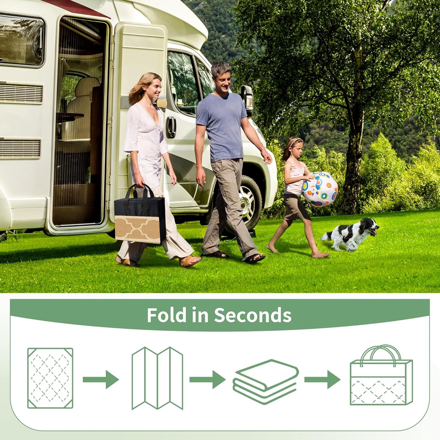 GENIMO 5' x 8' Outdoor Rug Waterproof for Patio Decor, Foldable Reversible Plastic Straw Area Rugs Mat for Camper, Outside Carpet for Rv, Deck, Porch, Picnic, Beach, Balcony, Brown & Beige