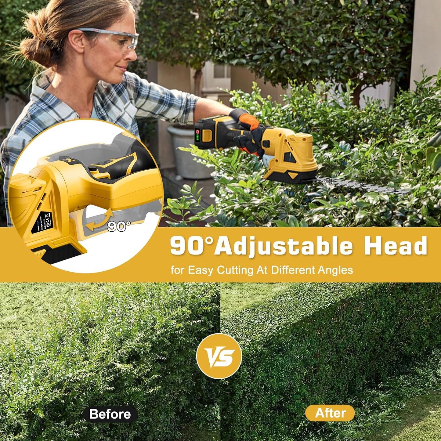 Cordless Hedge Trimmer, 21V Electric Hedge Trimmer, 2 in 1 Handheld Grass Shear & Shrubbery Trimmer with 2 * 2.0Ah Batteries & Charger for Garden, Lawn