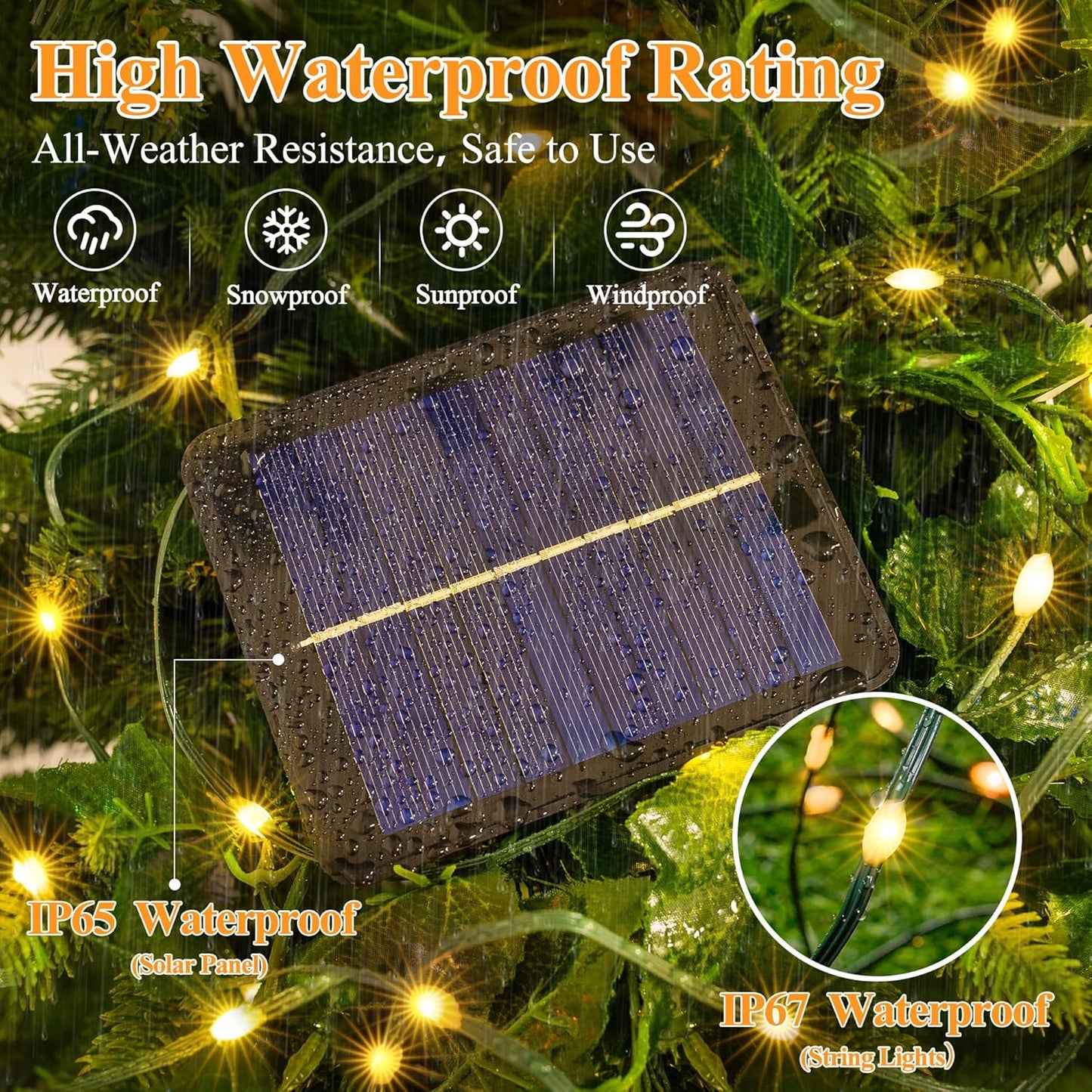 Solar String Lights 240LED 79FT, IP67 Waterproof Solar Lights for Outside with 8 Lighting Modes, Upgraded Solar Panel Fairy Lights for Garden Party Wedding Decorations (Warm White)