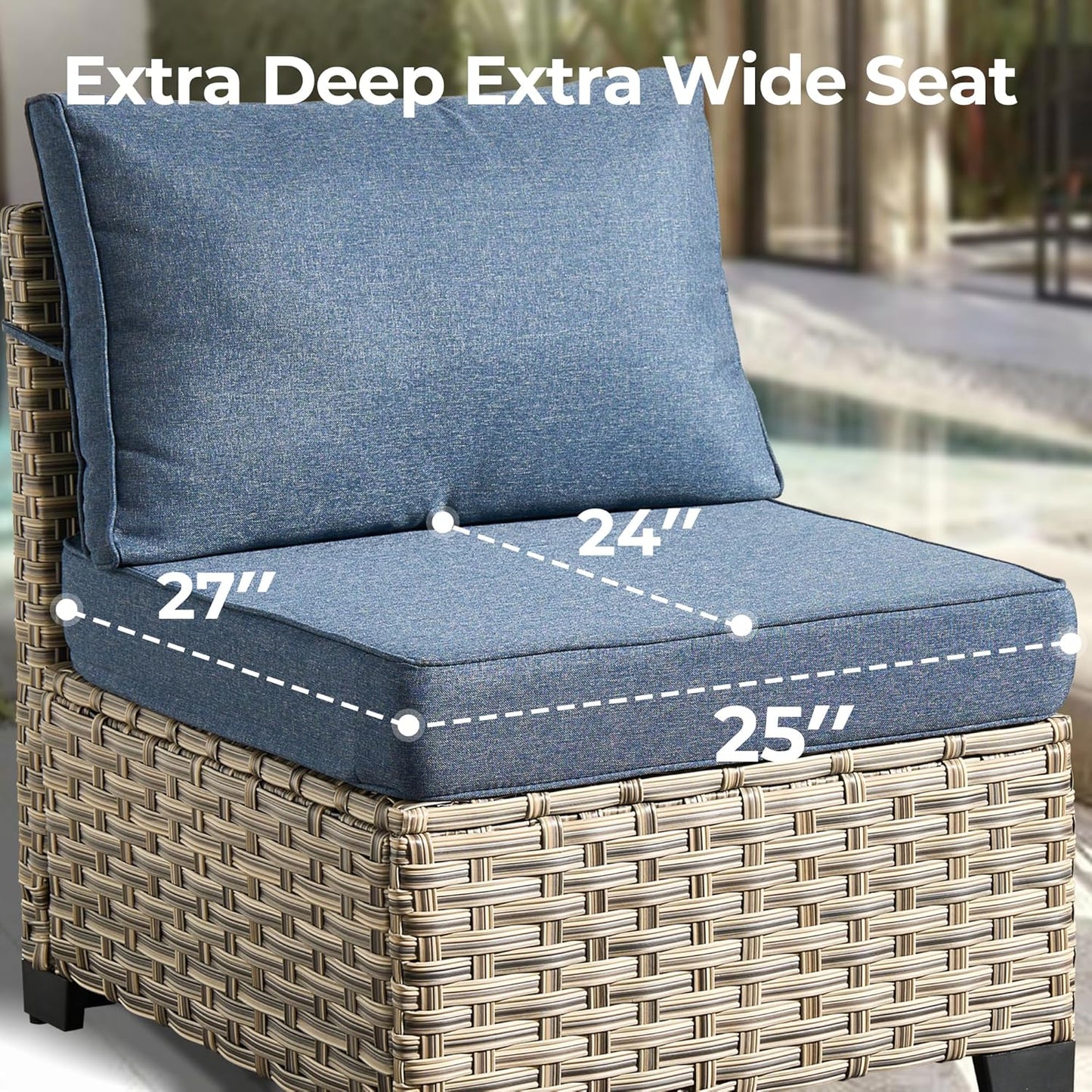 HOOOWOOO Outdoor Sectional Patio Furniture Set,8 Pieces Wicker Conversation Sets,Extra Deep Out Door Sofa Outside Furniture Couch with Swivel Chairs Ottoman,Denim Blue