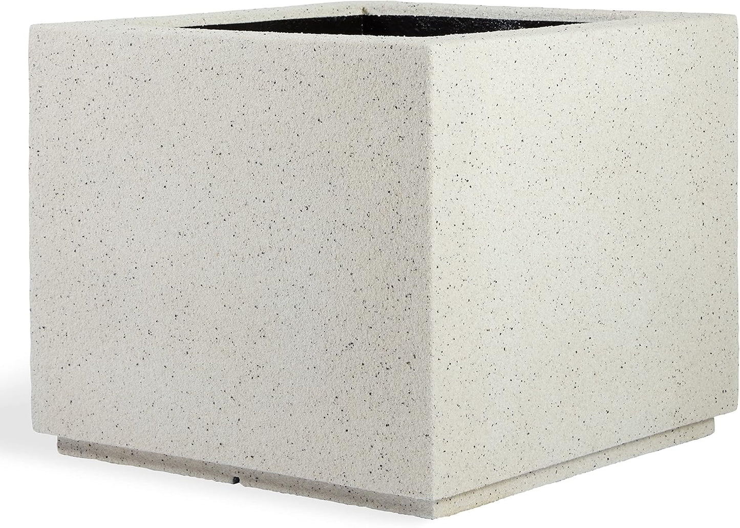 PolyStone Monterray Modern Outdoor/Indoor Square Planter, 23" L x 23" W x 19" H, Lightweight, Heavy Duty, Weather Resistant, Polymer Finish, Commercial Grade and Residential (White Granite)