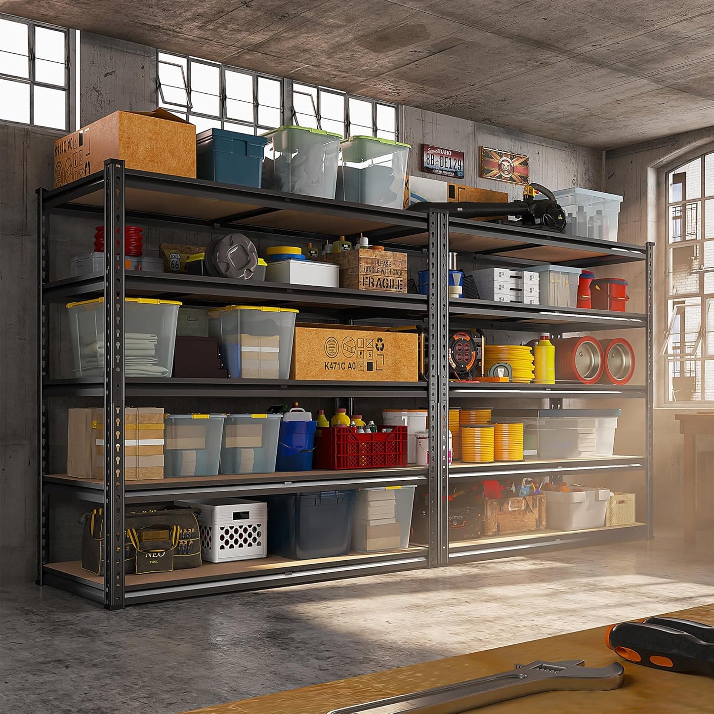 REIBII 2500LBS Garage Shelving Heavy Duty 72''H Storage Shelves 40" W Heavy Duty 5 Tier Metal Shelves Adjustable Pantry Shelf for Closet Pantry Basement Kitchen Warehouse 72" H x 40" W x 20" D, 2 Pack