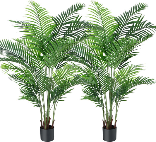 Fopamtri Artificial Areca Palm Tree 6 Foot UV Resistant Fake Palm Plant with 20 Trunks Potted Faux Tree for Indoor or Outdoor Decoration Silk Dypsis Lutescens Plants for Home Office, Set of 2
