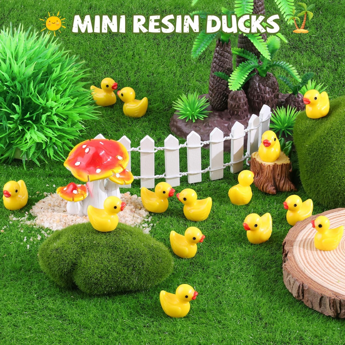 120PCS Mini Resin Animals Cute Yellow Tiny Ducks,Miniature Duck Figures to Hide,Little Animal Toys Small Figurines Bulk for Topper Desk Garden Dollhouse Landscape Aquarium Ornaments DIY Crafts & Decor