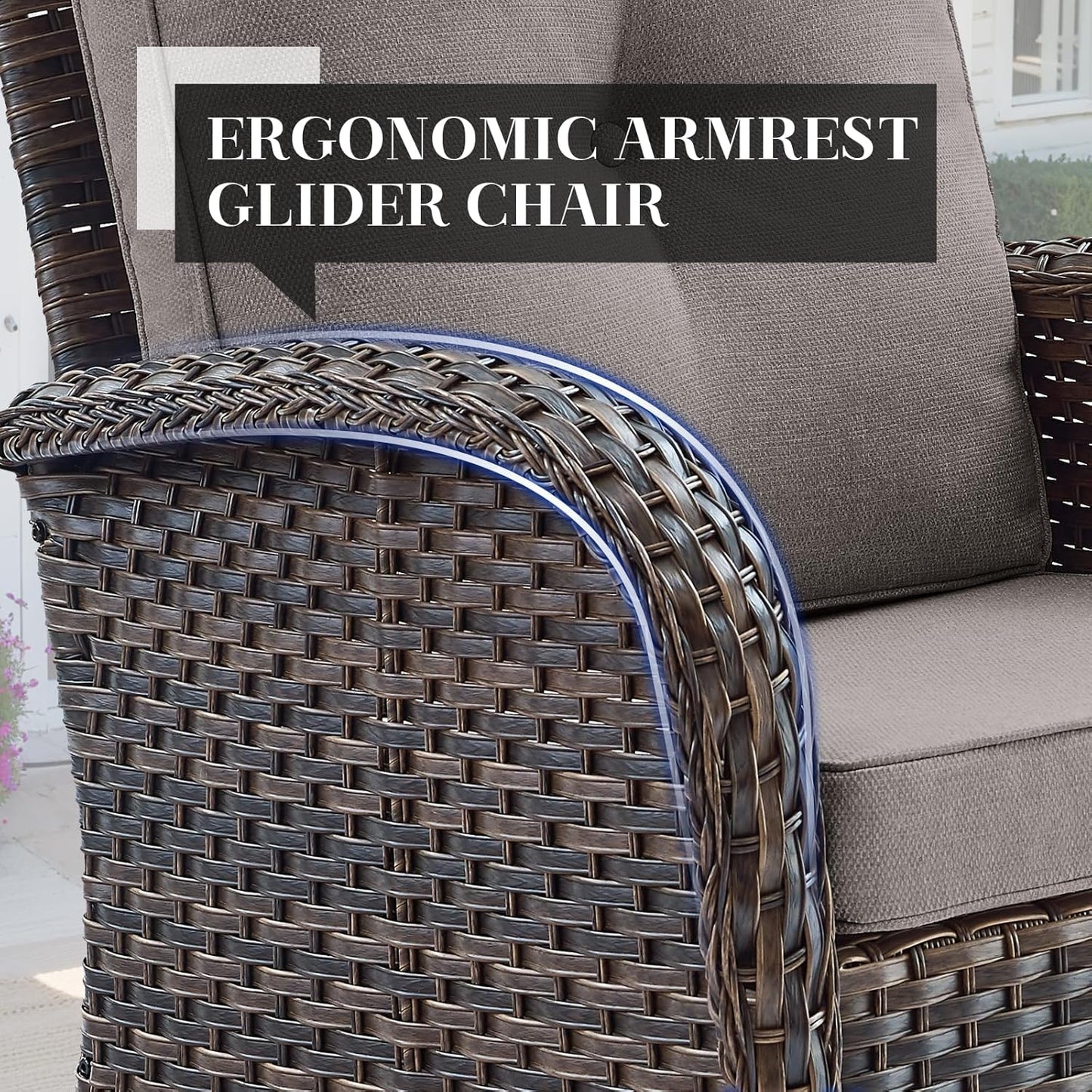 HUMMUH 5-Piece Patio Furniture Set with Fire Pit,Wicker Outdoor Rocking Chairs Patio Sofa for Backyard,Poolside,Deck