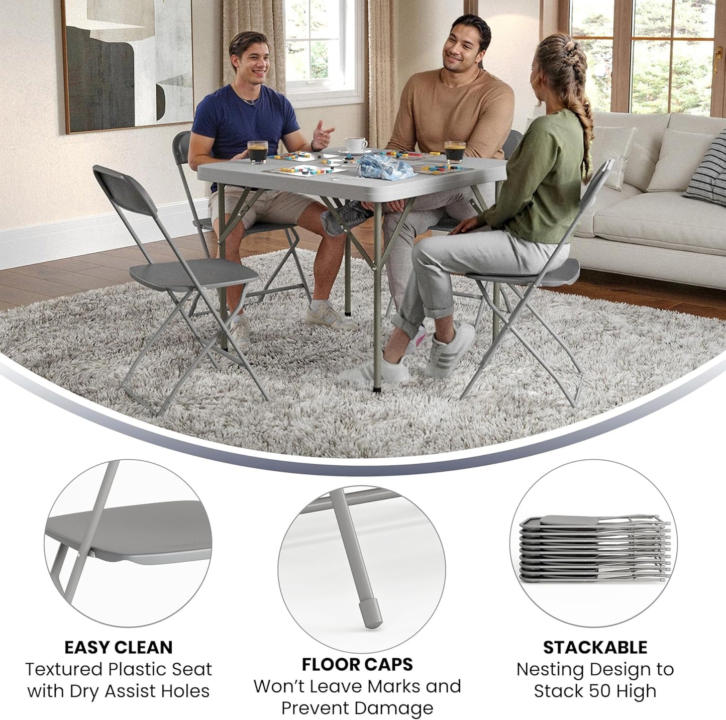 Flash Furniture Hercules Series Plastic Folding Chair - Grey - 6 Pack 650LB Weight Capacity Comfortable Event Chair-Lightweight Folding Chair