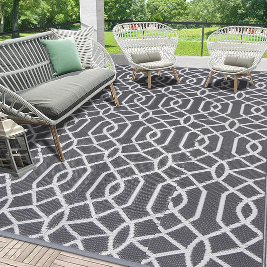 HEBE Outdoor Rug Waterproof 9x12, Reversible Plastic Straw Rug RV Camping Rug, Indoor Outdoor Patio Mat Clearance, Outside Carpet for Porch,Deck,Camper,Balcony,Backyard,Picnic