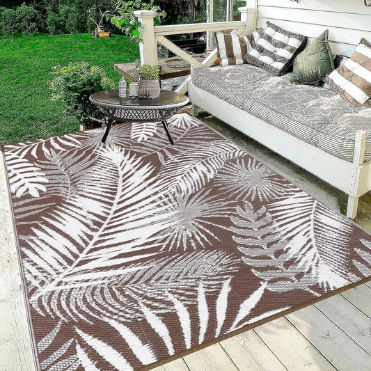 HiiARug Outdoor Rug 6x9Ft Outdoor Plastic Straw Rug Waterproof Outdoor Rugs for Patios Clearance Large Reversible Patio Mat Outdoor Area Rug for Patios Deck Beach RV Camper Backyard,Brown&White