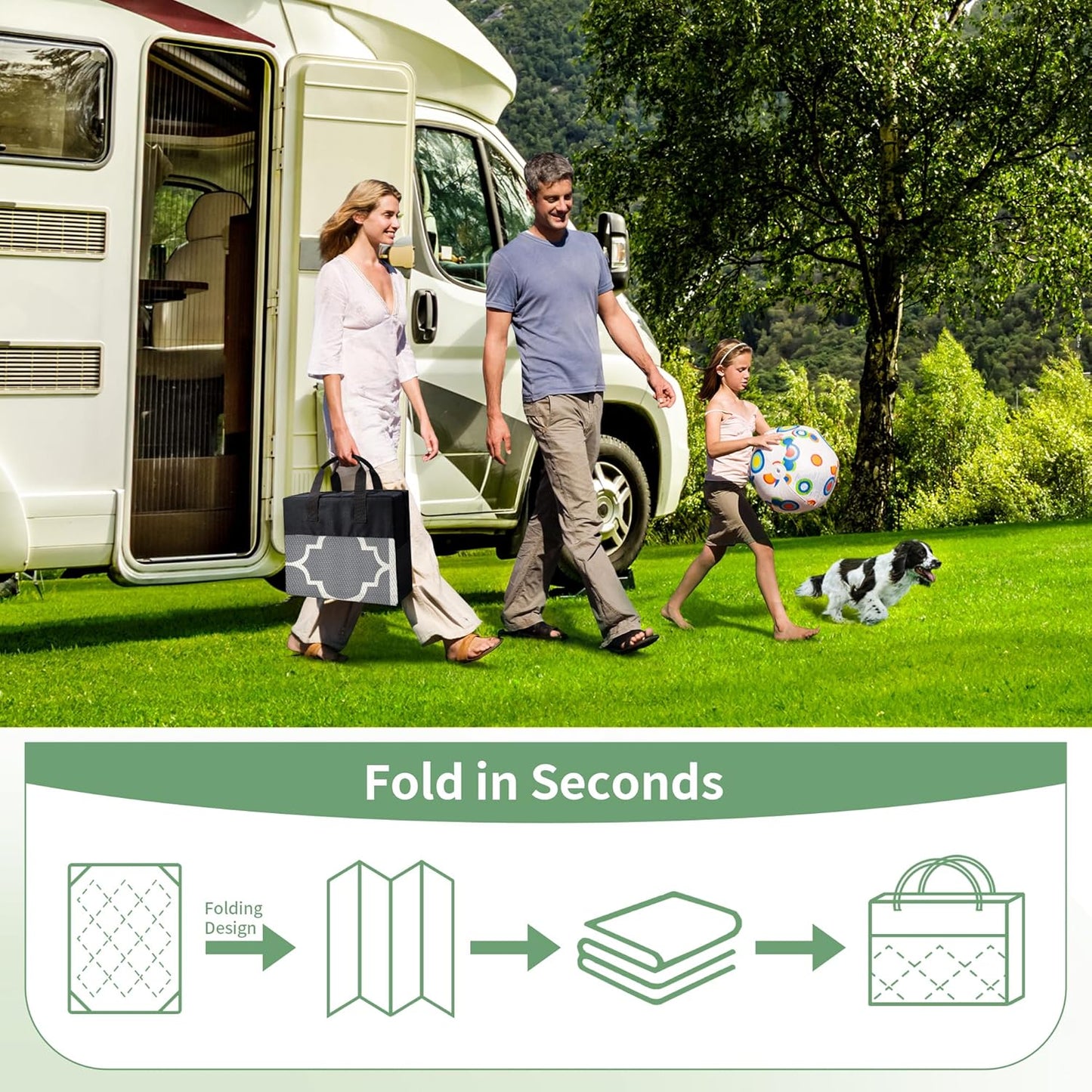 GENIMO 6' x 9' Outdoor Rug Waterproof for Patio Decor, Foldable Reversible Plastic Straw Area Rugs Mat for Camper, Outside Carpet for Rv, Deck, Porch, Picnic, Beach, Balcony, Grey & Beige White