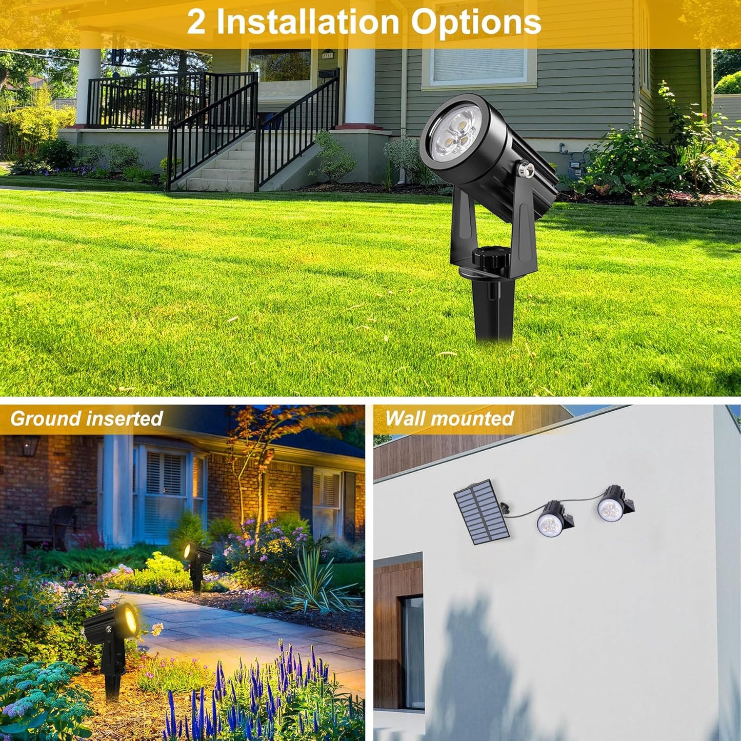 Solar Spot Lights Outdoor, 2 Pack Solar Landscape Spotlights IP65 Waterproof 9.8ft Cable, Auto On/Off Outdoor Wall Lights for Garden Yard Driveway Porch Walkway Pool (3000K Warm White)