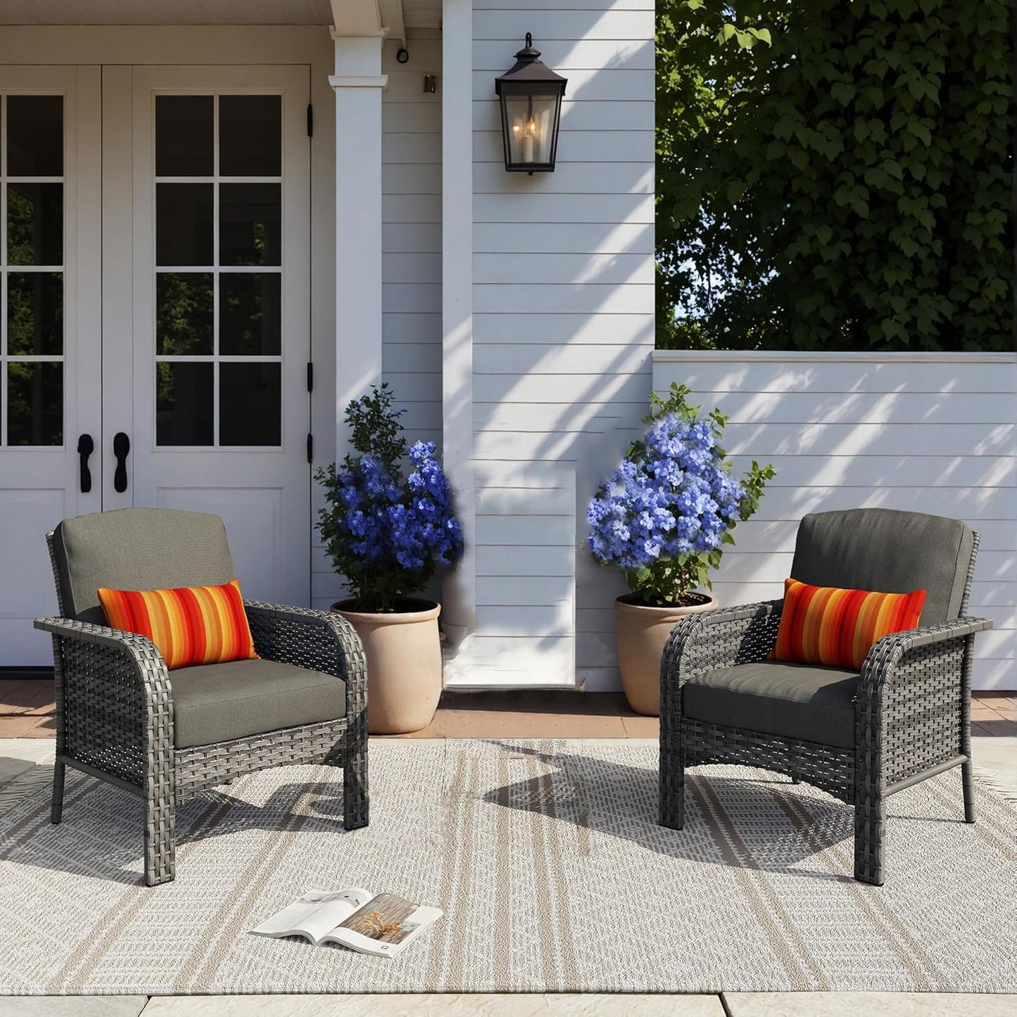 HOOOWOOO Patio Furniture Set,2 Pieces Outdoor Wicker Chairs Set,All Weather Bistro Chairs with Comfy High Back,Black