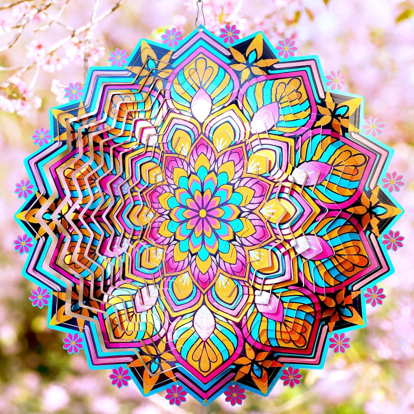 Goolyrusim Metal Wind Spinner - Mandala Lotus Wind Spinners, 12inch Kinetic 3D Hanging Wind Sculptures, Indoor/Outdoor Garden & Yard Art Decoration, Creative Gifts for Women Mom Grandma & Holidays