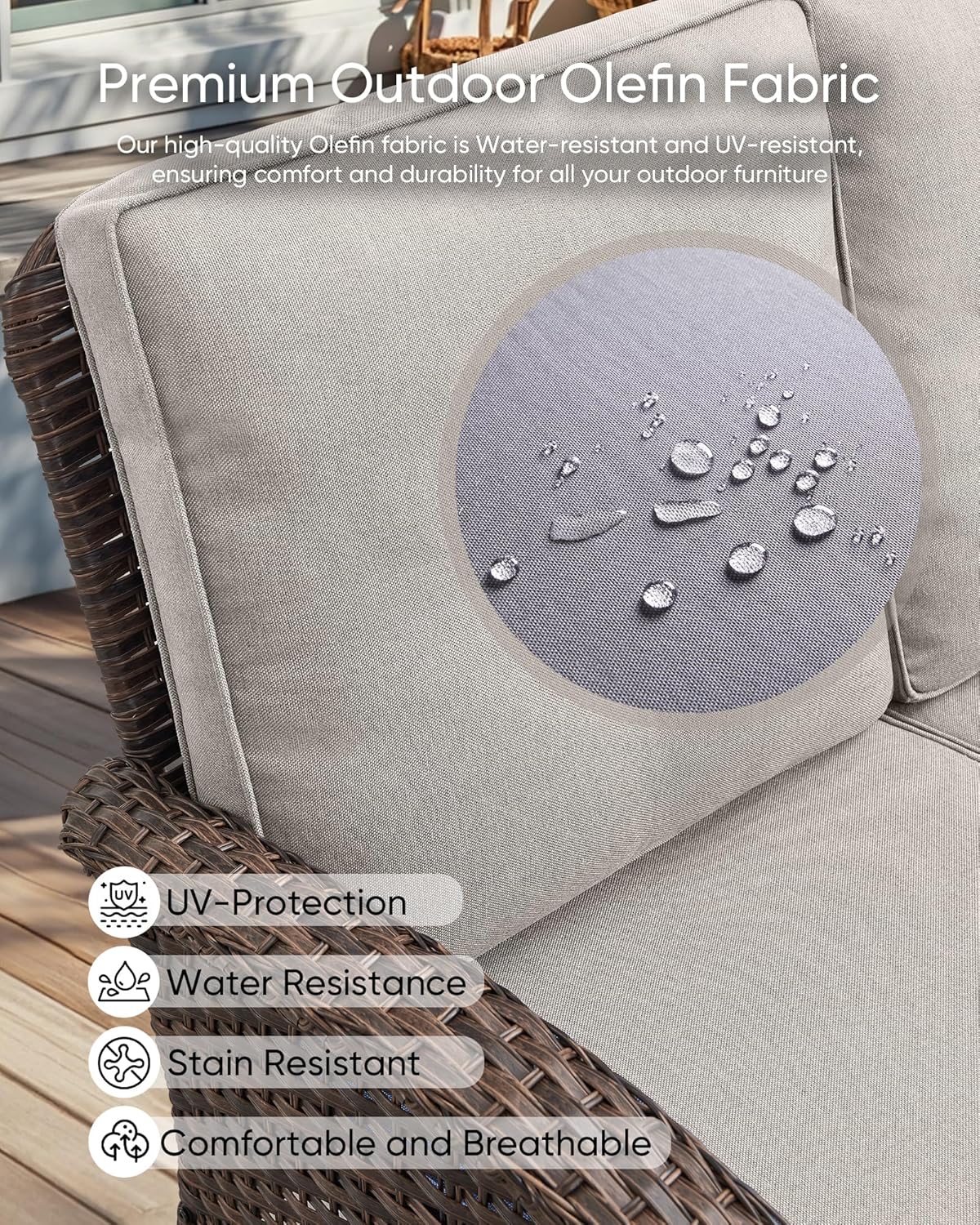 HUMMUH Outdoor Patio Couch-Outdoor Rattan Couch with Thick Cushions Outdoor Sofa for Deck Lawn Porch Balcony Poolside-Brown/Grey